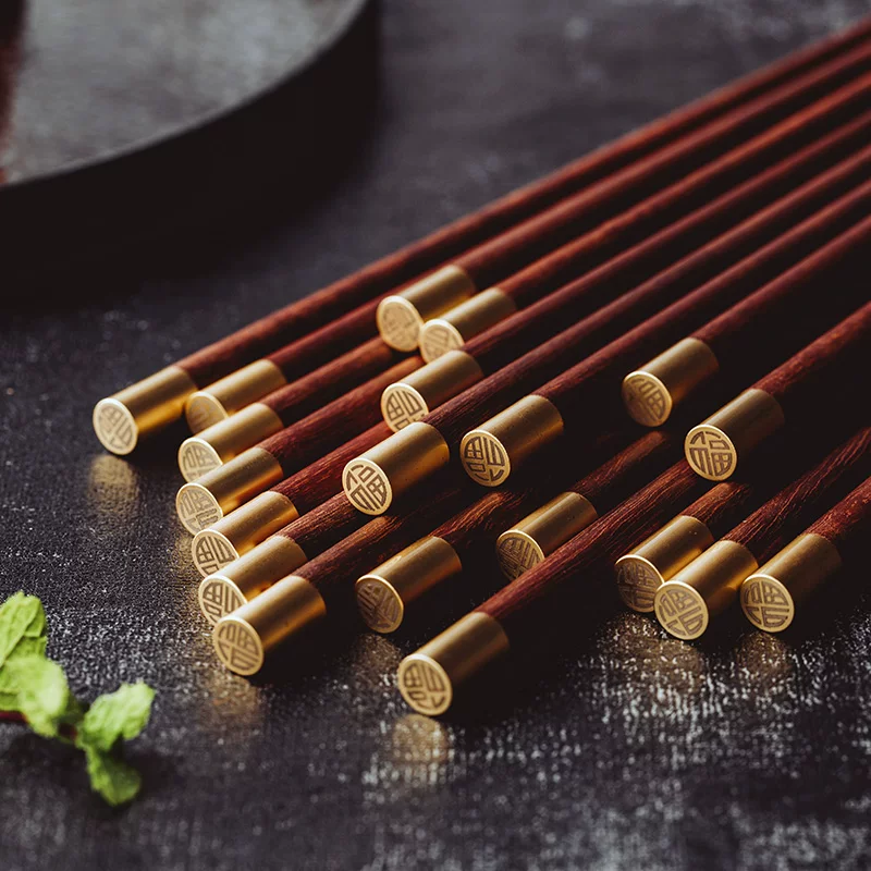 Bộ 10 đôi đũa gỗ đàn hương đỏ phong cách mới Henghong, không sơn, hộp quà tặng cao cấp, họa tiết may mắn, dùng trong nhà và làm quà lưu niệm