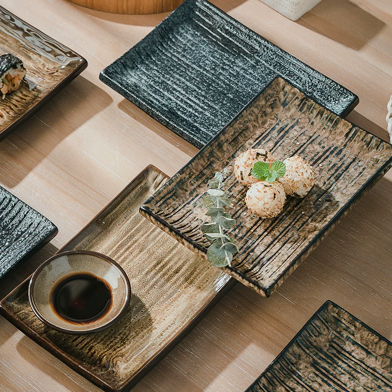 Đĩa sứ hình chữ nhật kiểu Nhật, đĩa tráng miệng, đĩa sushi, đĩa dùng trong nhà, đĩa đặc sản nhà hàng, đĩa ăn món Tây
