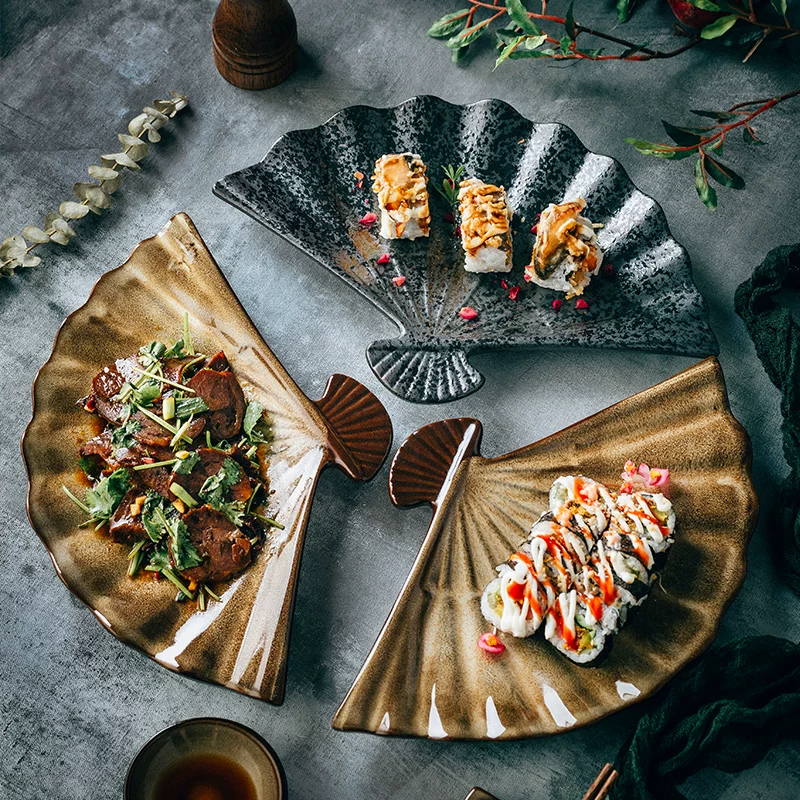 Đĩa ăn sáng tạo kiểu Nhật, hình dạng độc đáo, dùng trong gia đình, đĩa đựng món ăn độc đáo, đĩa hình dạng bất thường, đĩa hình quạt thời thượng, đĩa đựng đồ ăn nhẹ.