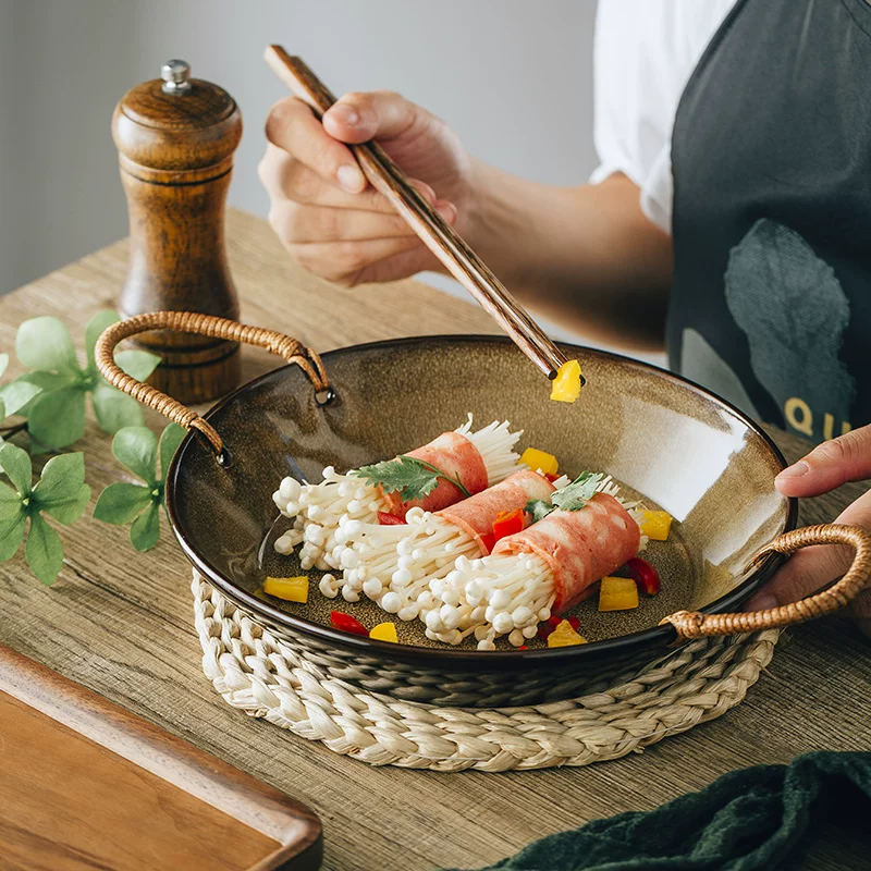 Đĩa sứ sâu lòng Henghong dùng trong gia đình, đĩa hình dạng bất quy tắc với vẻ ngoài cao cấp, bát mì ramen, bát hình nón, đĩa ăn sáng tạo, đồ dùng nhà hàng.