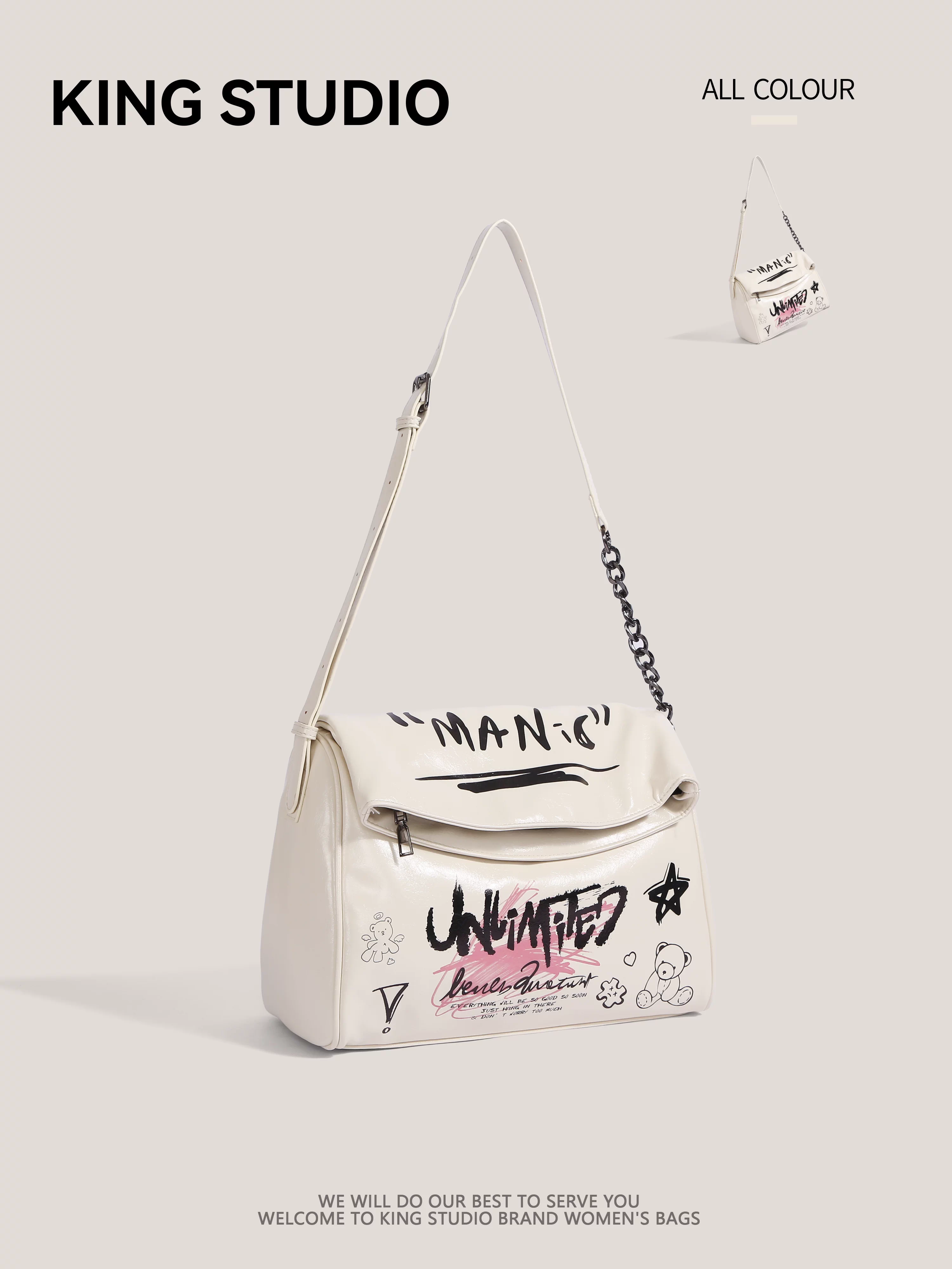 Túi đeo vai in họa tiết graffiti, dung tích lớn dành cho nữ, mẫu mới 2025, thời trang đa năng, túi đeo chéo đi làm và đi lại, túi tote