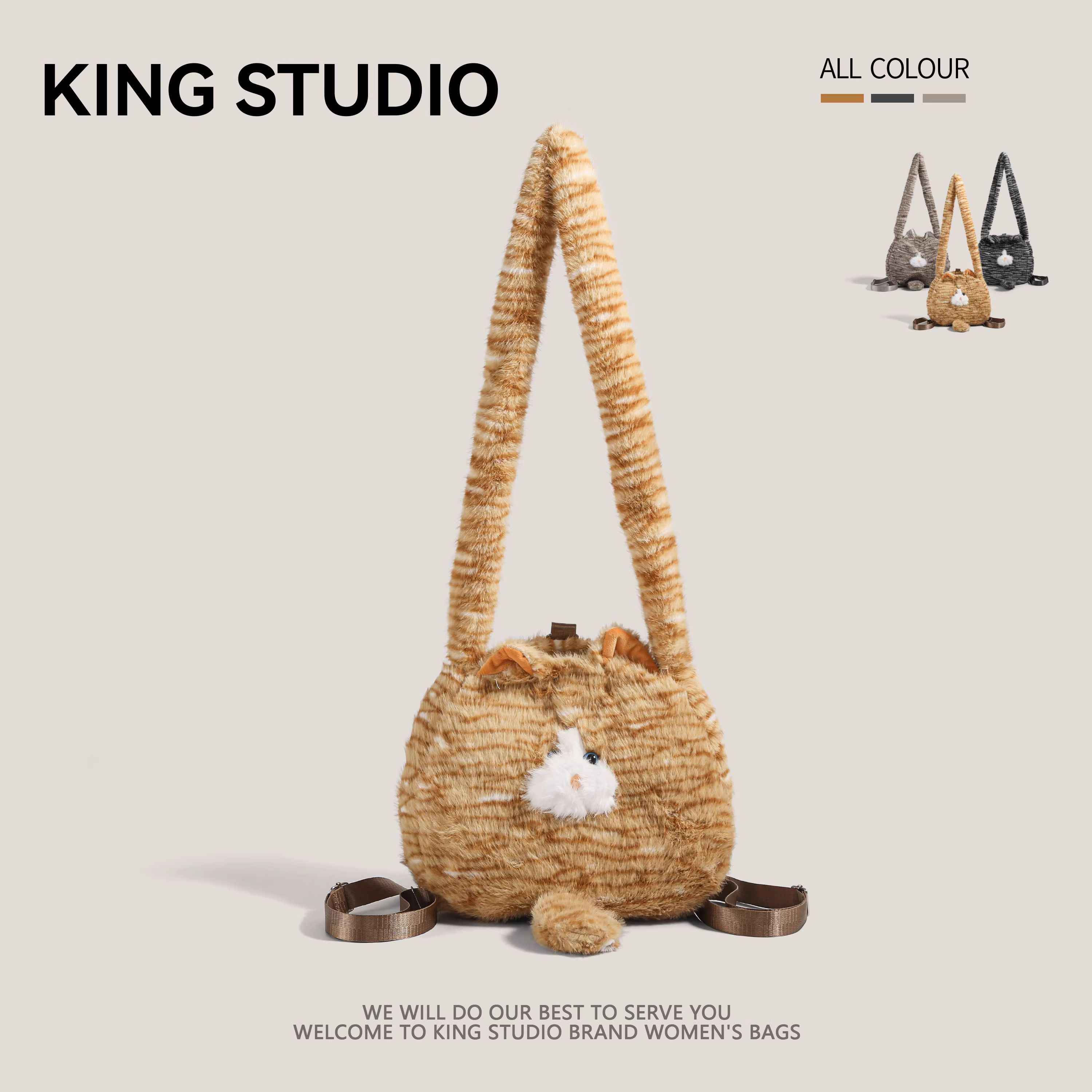 Túi mèo bông mềm mại, túi tote dễ thương, túi xách mùa thu đông dung tích lớn, mẫu mới 2025, túi đeo chéo dễ thương và độc đáo