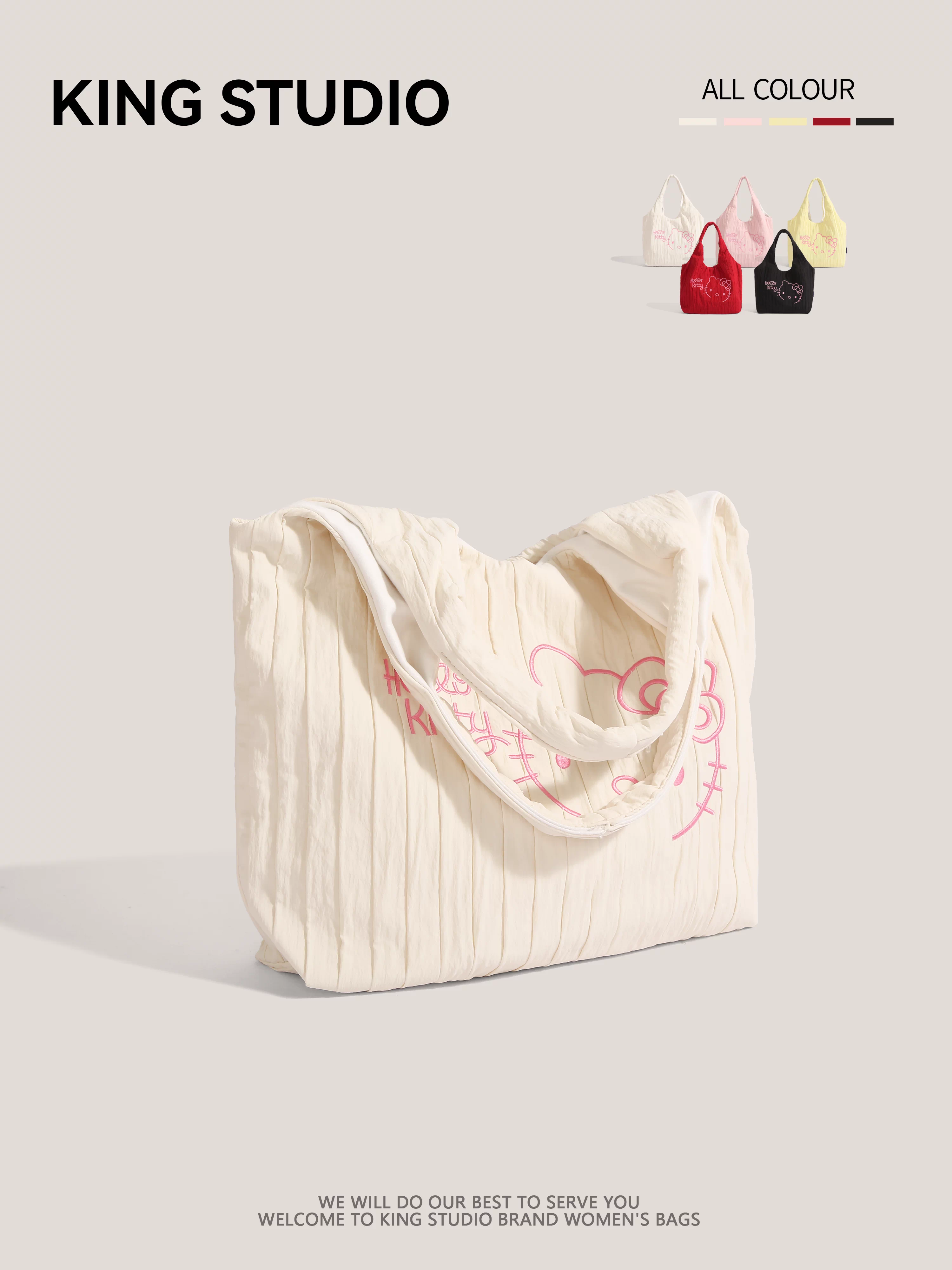 Túi xách Hello Kitty xếp ly dễ thương dành cho nữ, mẫu mới 2025, thời trang, túi đeo vai, túi tote dung tích lớn