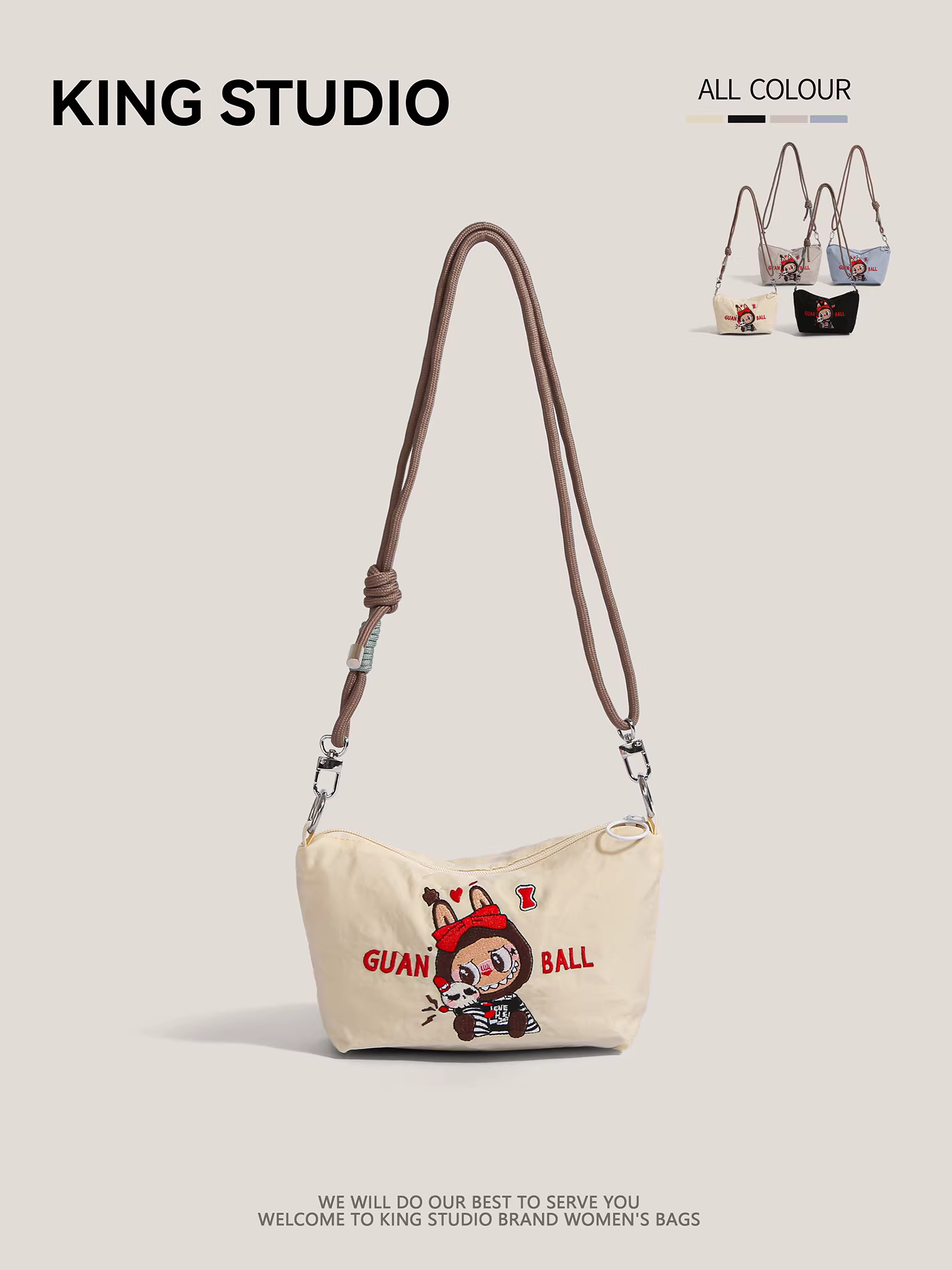 Túi mua sắm thân thiện với môi trường Labubu thêu họa tiết chuỗi bi Nhật Bản, túi điện thoại mini, túi đeo vai, túi đeo chéo, túi xách tay