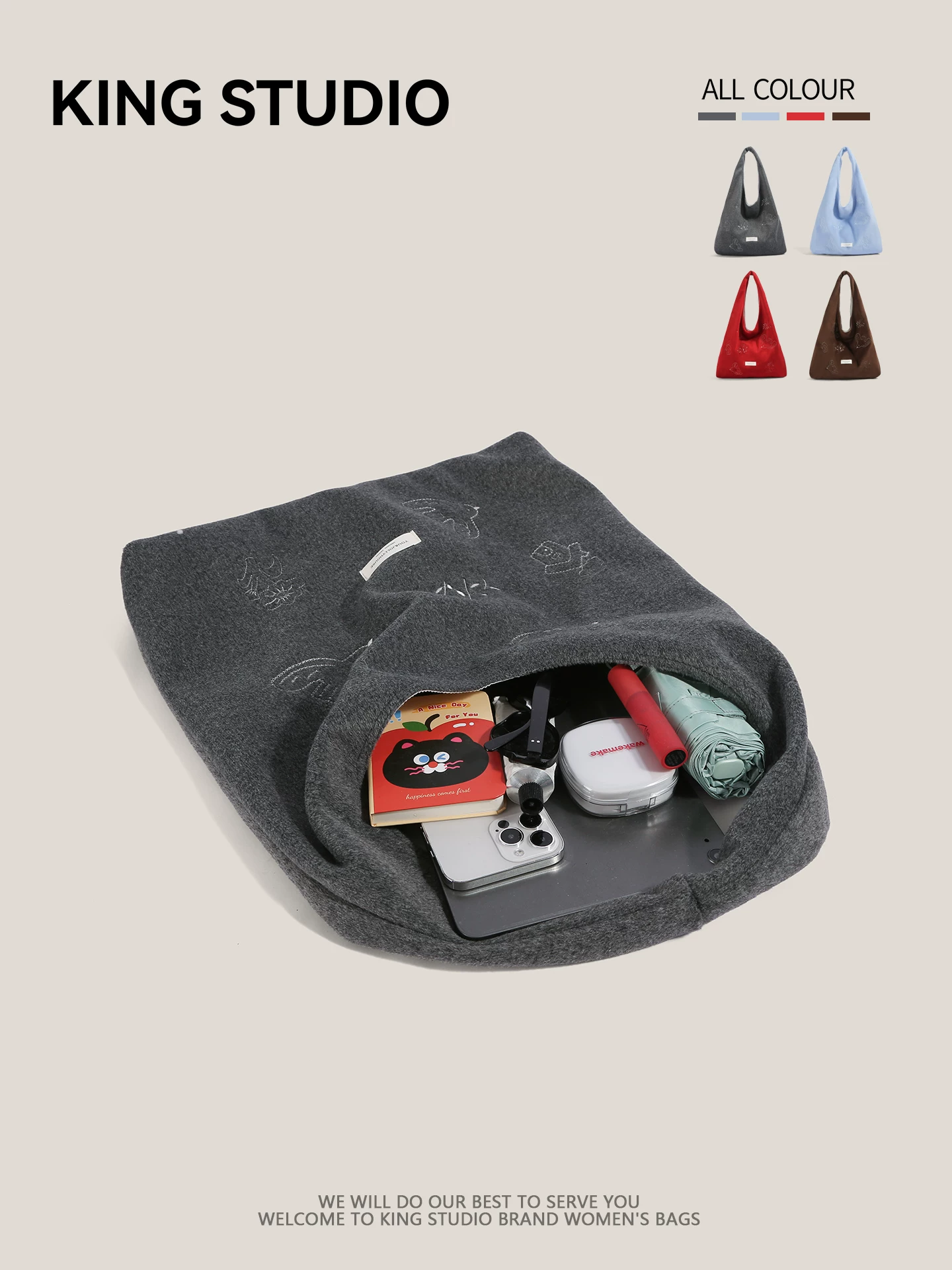 Túi tote len thêu chim dành cho nữ 2026, mẫu mới, phong cách retro, dung tích lớn, túi đeo vai, túi kẹp nách