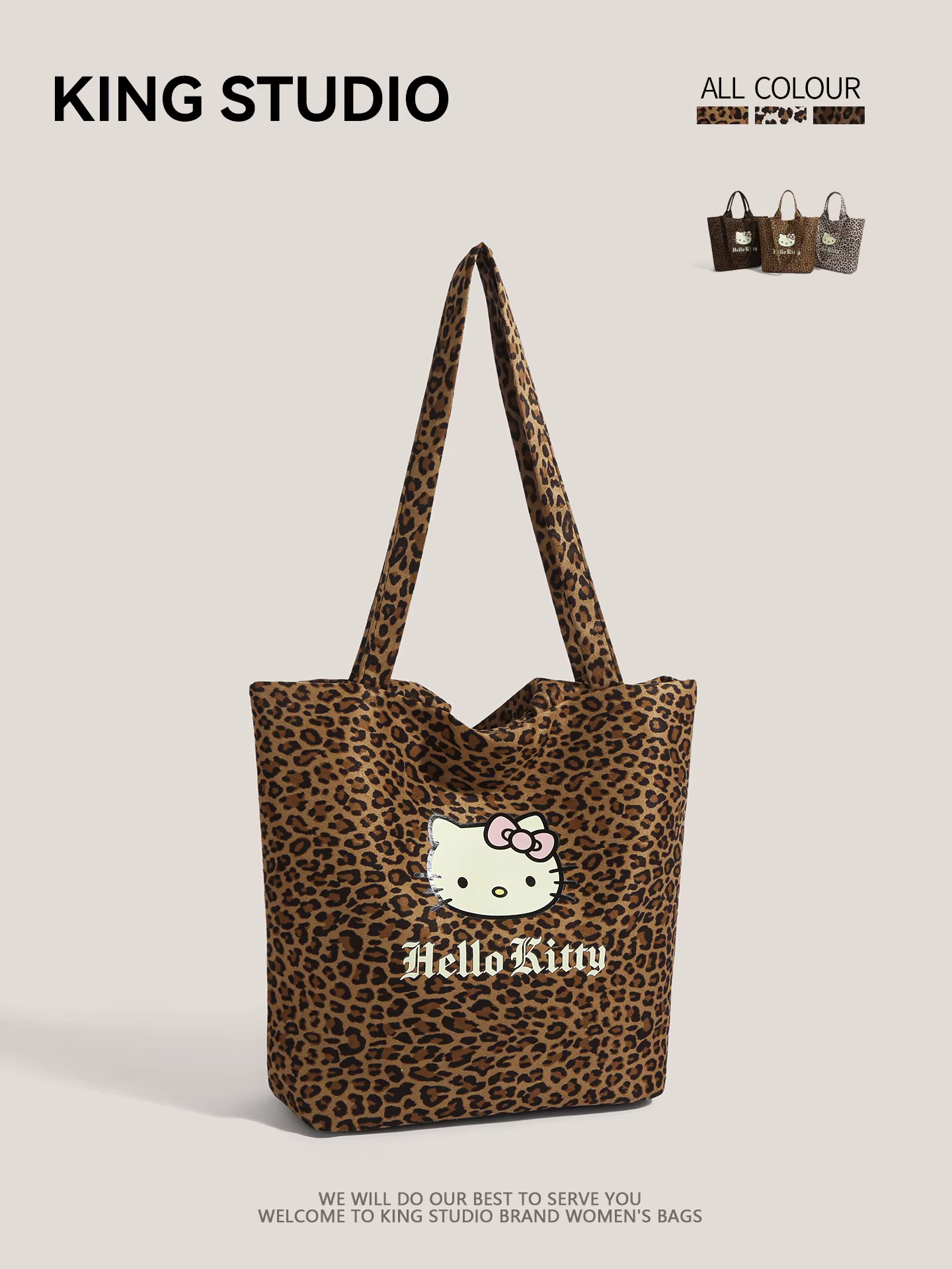 Túi xách Hello Kitty họa tiết báo dễ thương dành cho nữ, mẫu mới 2025, thời thượng, dung tích lớn, túi đeo vai học sinh, túi mua sắm