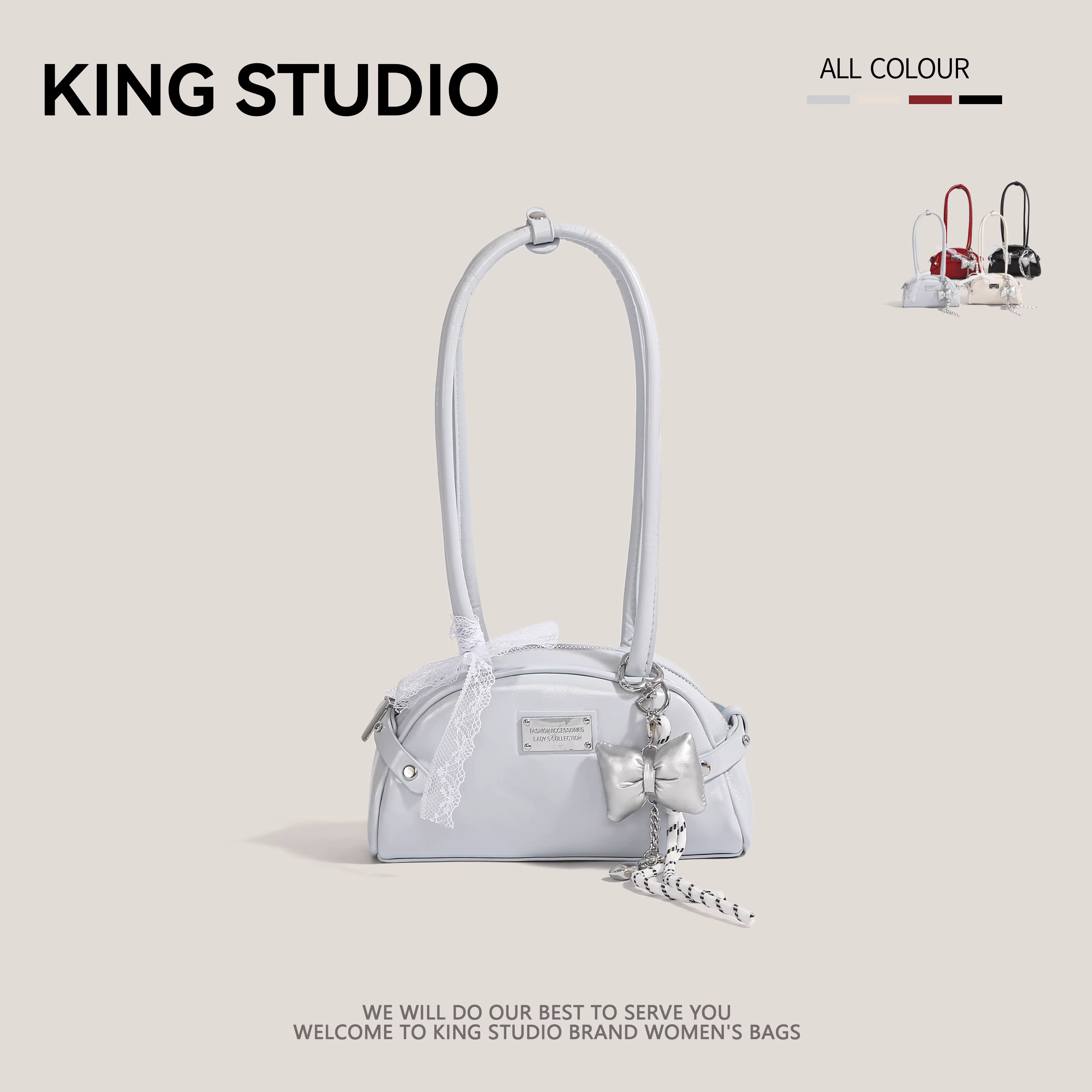 Túi đeo nách Hàn Quốc dành cho nữ, mẫu mới xuân hè 2025, kiểu bowling đơn giản, đa năng, đeo vai