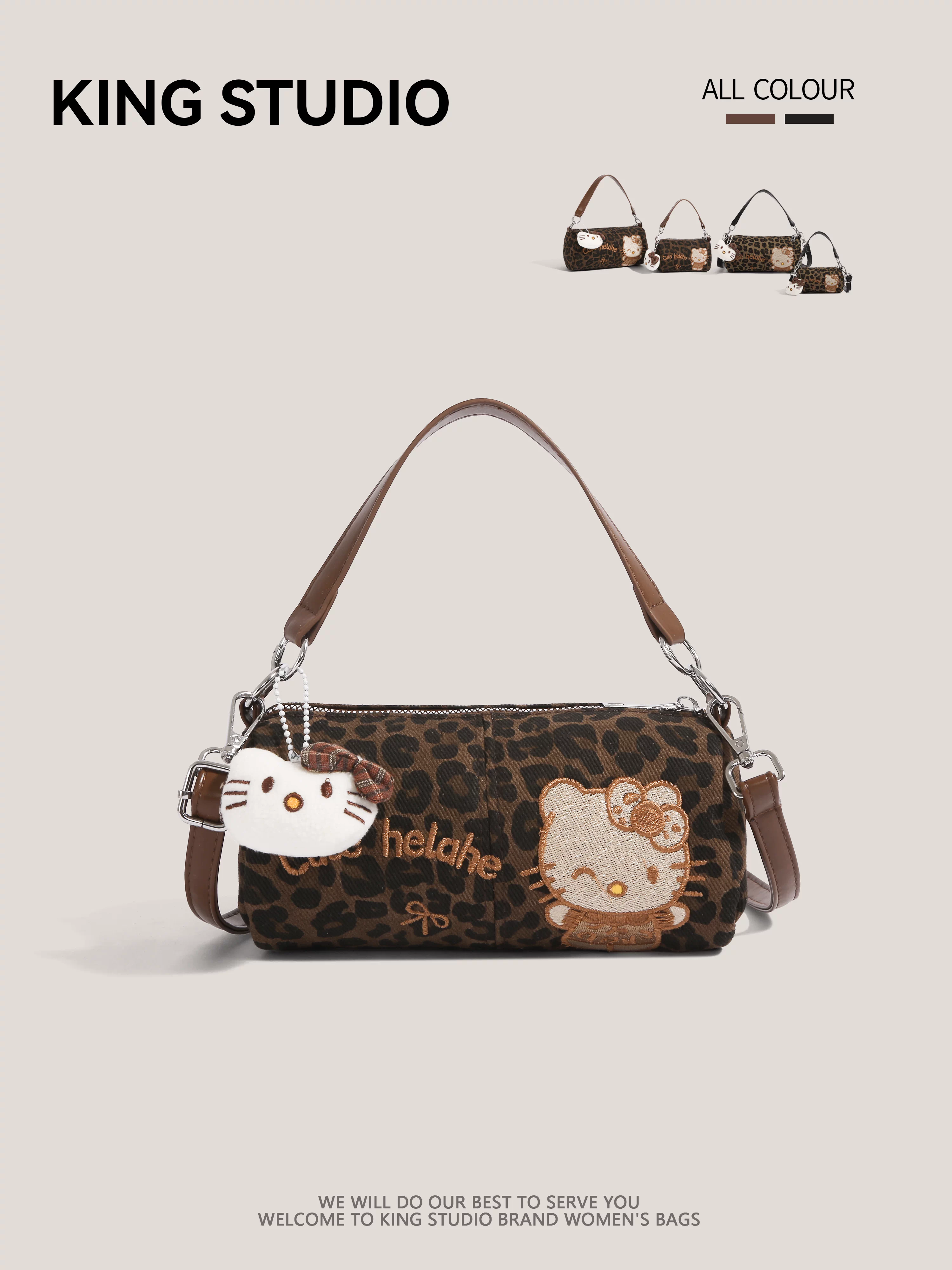 Túi Hello Kitty dễ thương dành cho nữ 2025, kiểu retro độc đáo, họa tiết da báo, đeo vai, đeo chéo, mini, đựng điện thoại