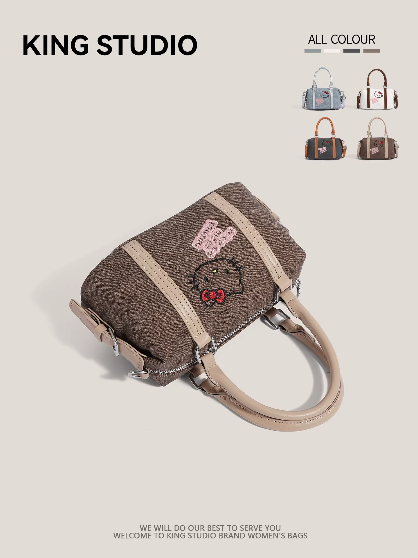 Túi xách Hello Kitty dễ thương dành cho nữ 2025, kiểu dáng retro thời trang, túi đeo chéo đa năng, phong cách giản dị