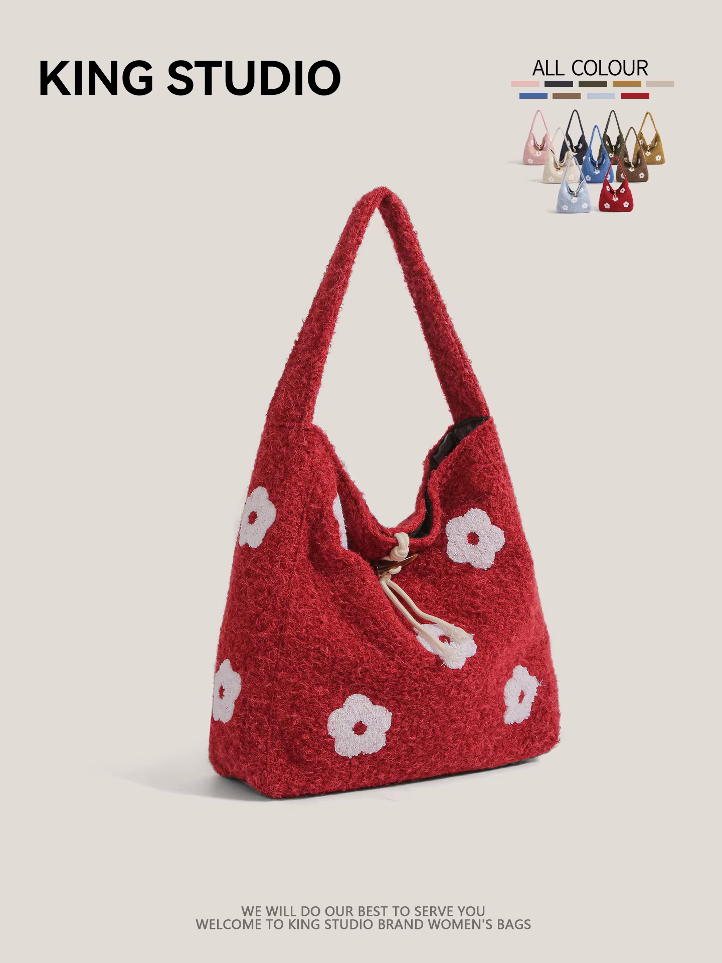 Túi len hoa văn phong cách Hàn Quốc dành cho nữ, mẫu mới thu đông 2025, kiểu dáng thời thượng, túi tote phong cách học sinh, túi đeo vai, túi bucket, túi lông mềm