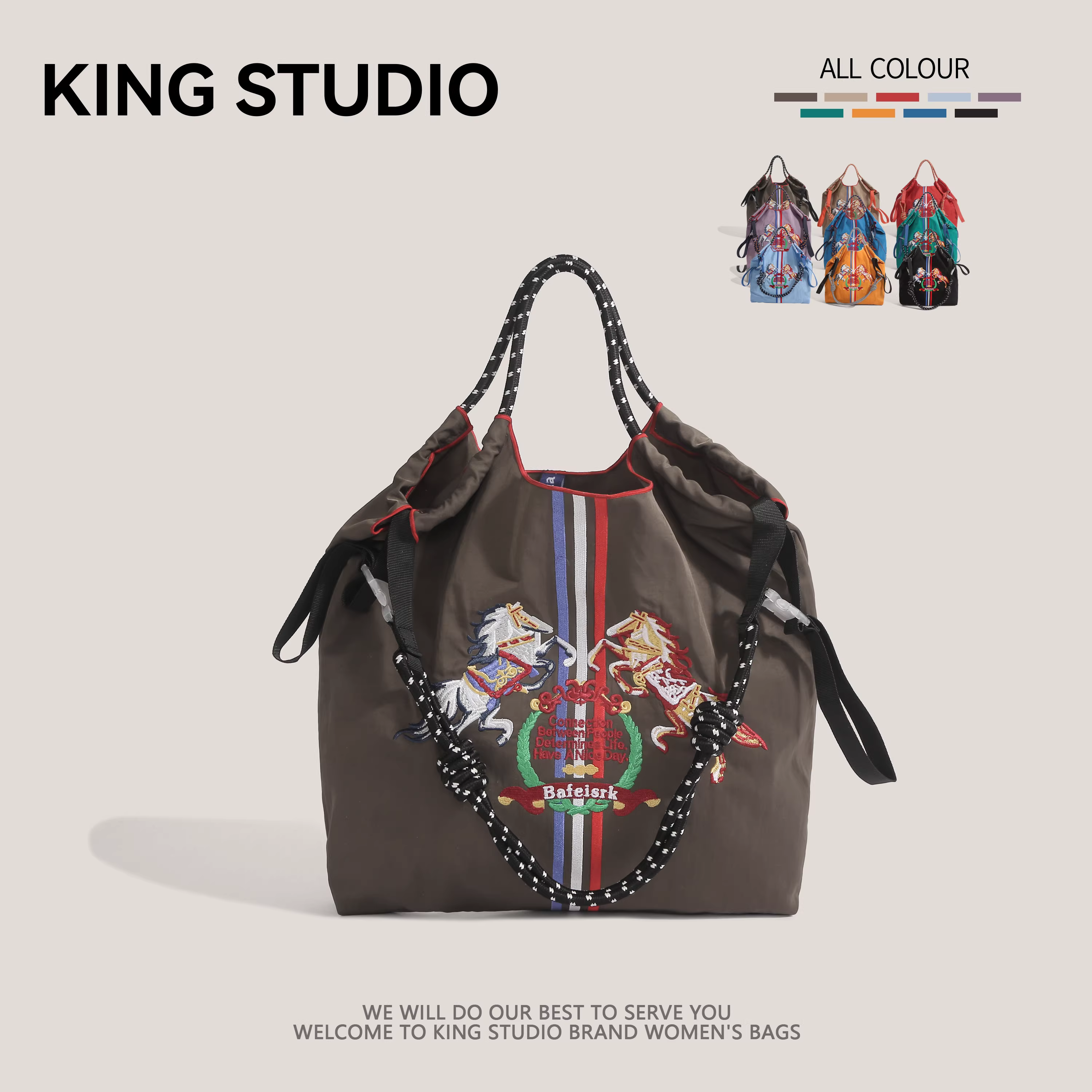 Túi mua sắm bằng nylon thêu kiểu Nhật Bản kiểu Gao Yuanyuan, túi tote đi học, đi làm sức chứa lớn dành cho học sinh