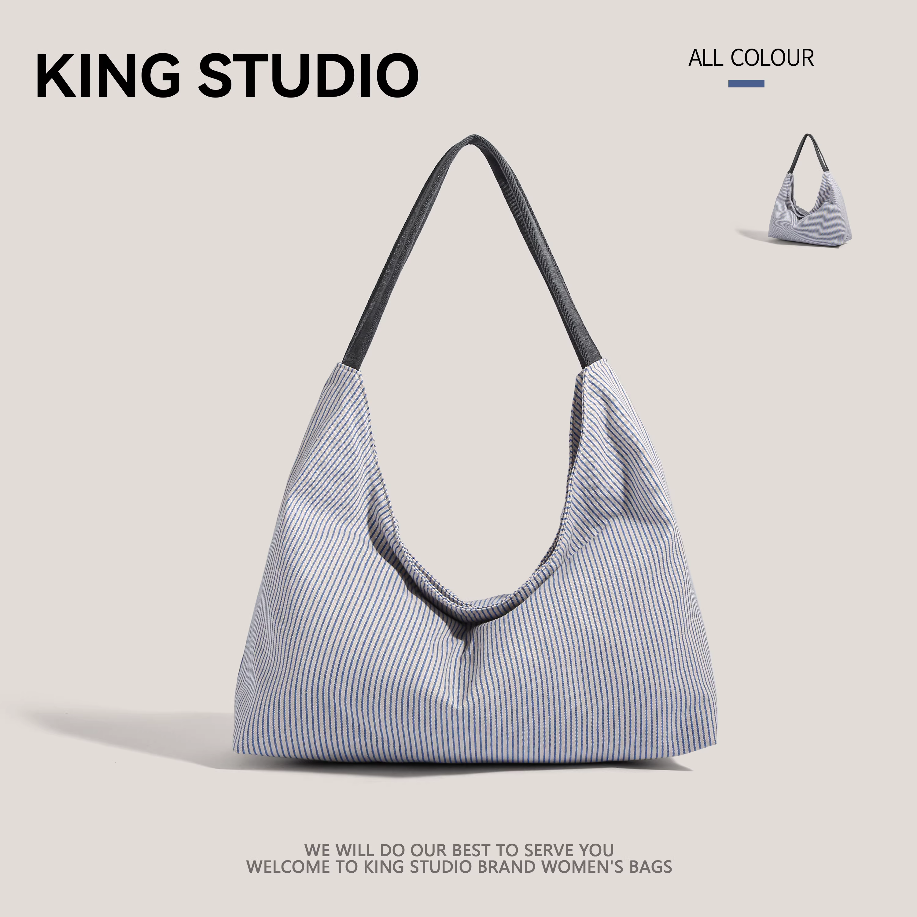 Túi vải bố sọc kẻ dung tích lớn dành cho nữ, mẫu mới 2025, phong cách Hàn Quốc thời thượng, tươi trẻ và năng động, túi đeo nách, túi đeo vai đơn.