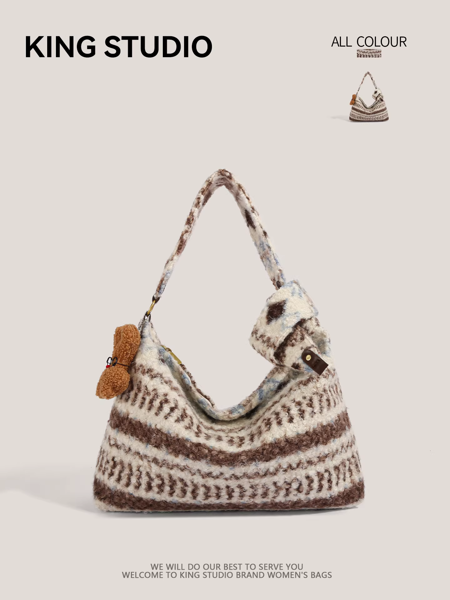Túi tote len phong cách Fair Isle dành cho nữ 2026, túi đeo vai cỡ lớn mới, kiểu dáng thoải mái, thời trang, túi lông mềm mại dành cho người đi làm