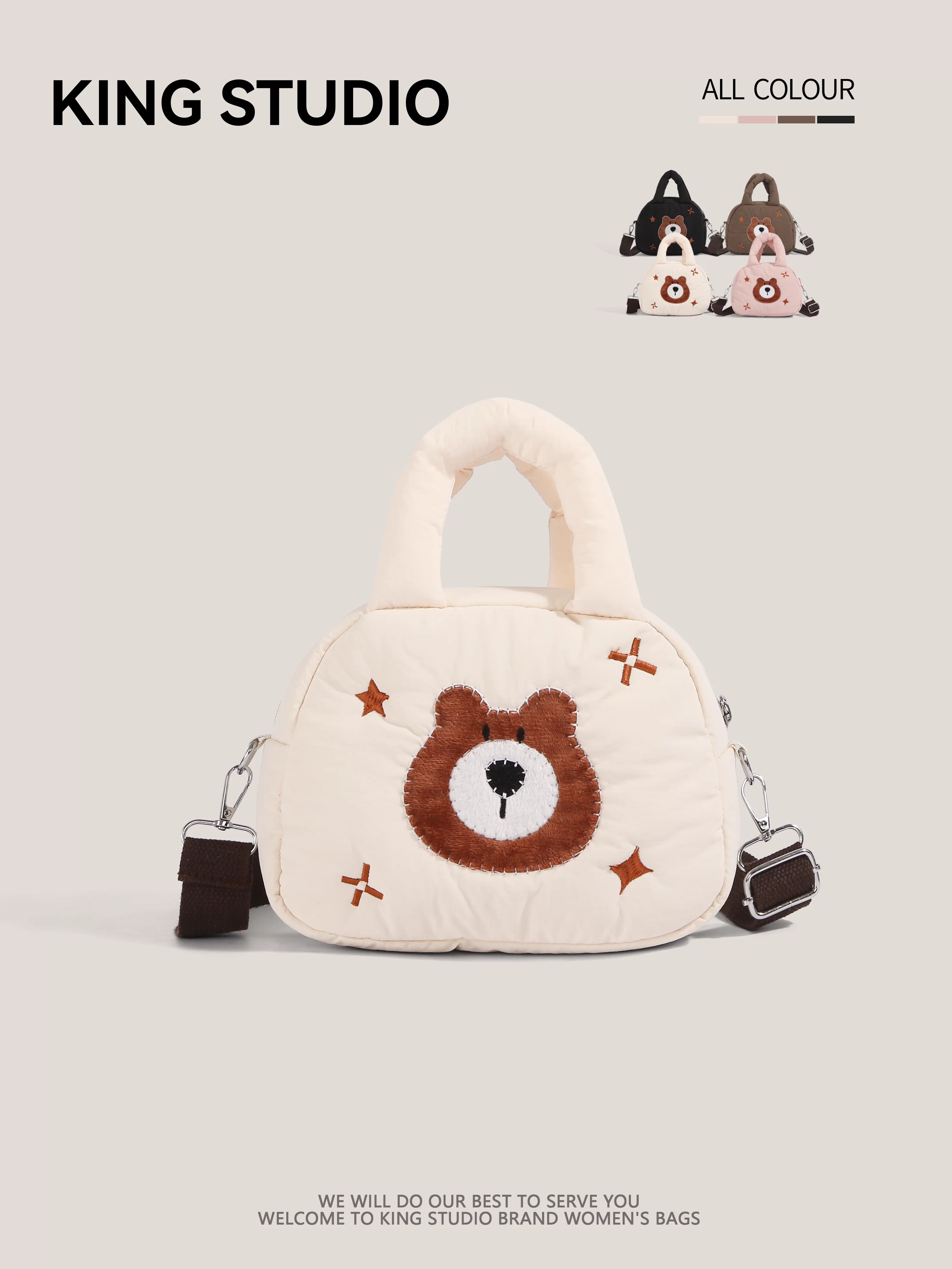 Túi xách thêu hình gấu hoạt hình dễ thương dành cho nữ, mẫu mới 2026, phong cách cá tính, đa năng, nhẹ, đeo vai, đeo chéo