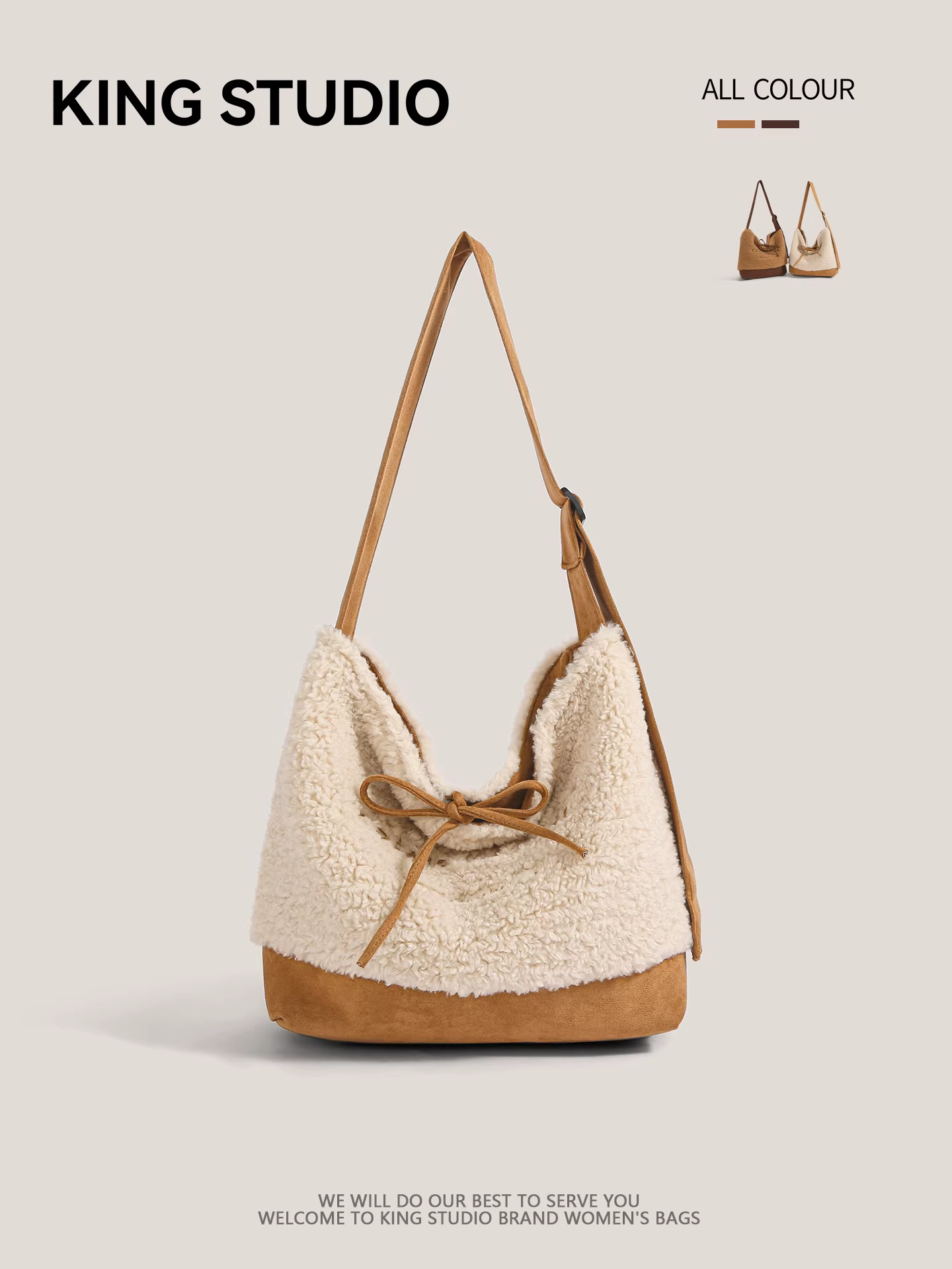 Túi lông cừu Hàn Quốc dành cho nữ, kiểu mới thu đông 2025, phong cách học sinh, túi tote len cừu, dung tích lớn, túi lông mềm mại đi làm