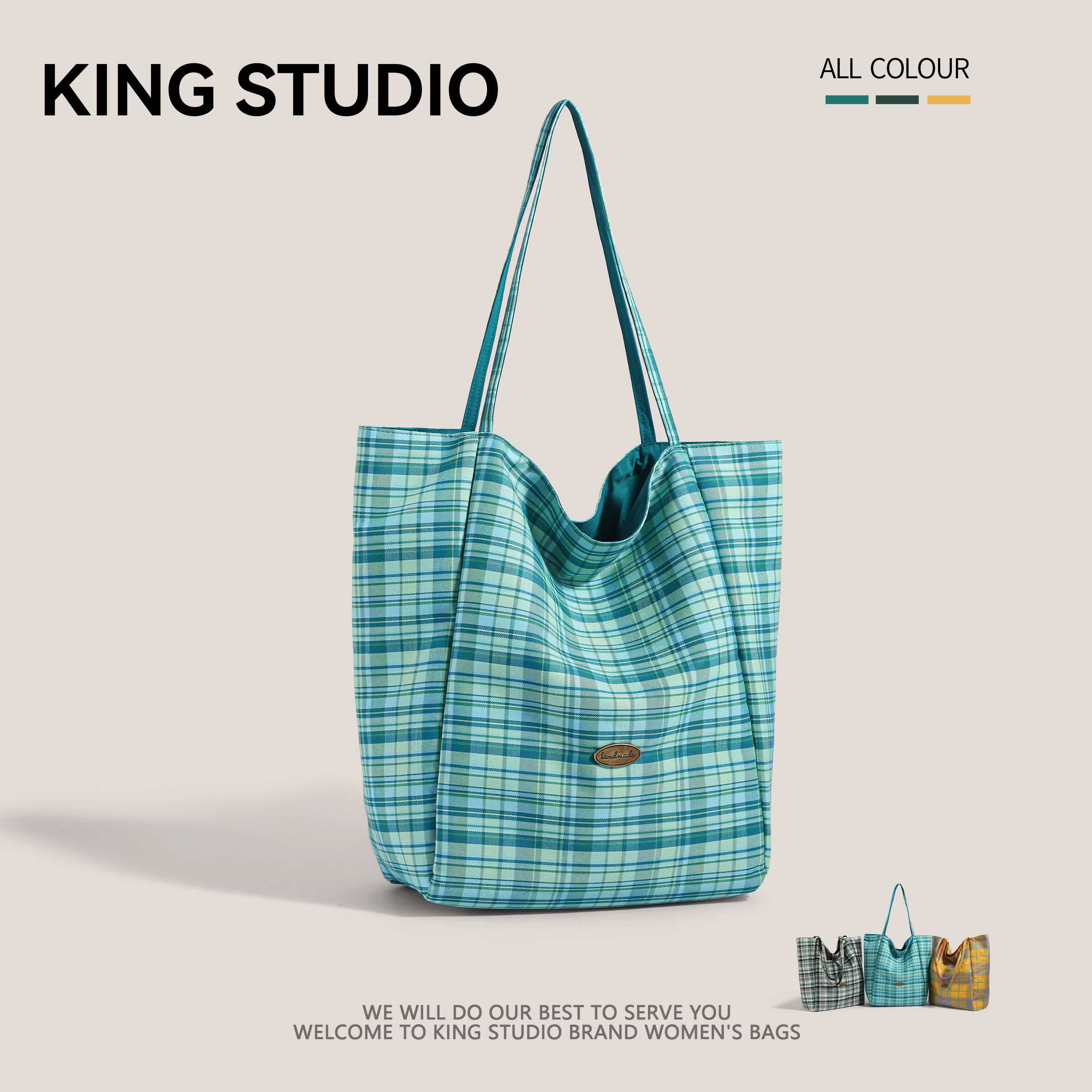 Túi canvas dành cho nữ sinh viên đại học, mẫu mới 2025, thời trang kẻ caro, dung tích lớn, túi đeo vai đa năng, túi tote đi làm