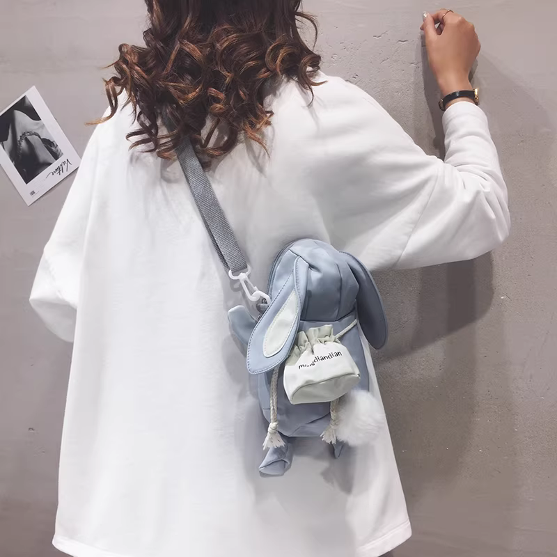 Túi thỏ hoạt hình dễ thương kiểu mới 2025 phong cách Nhật Bản chất liệu canvas mềm mại dành cho nữ sinh, túi đeo chéo