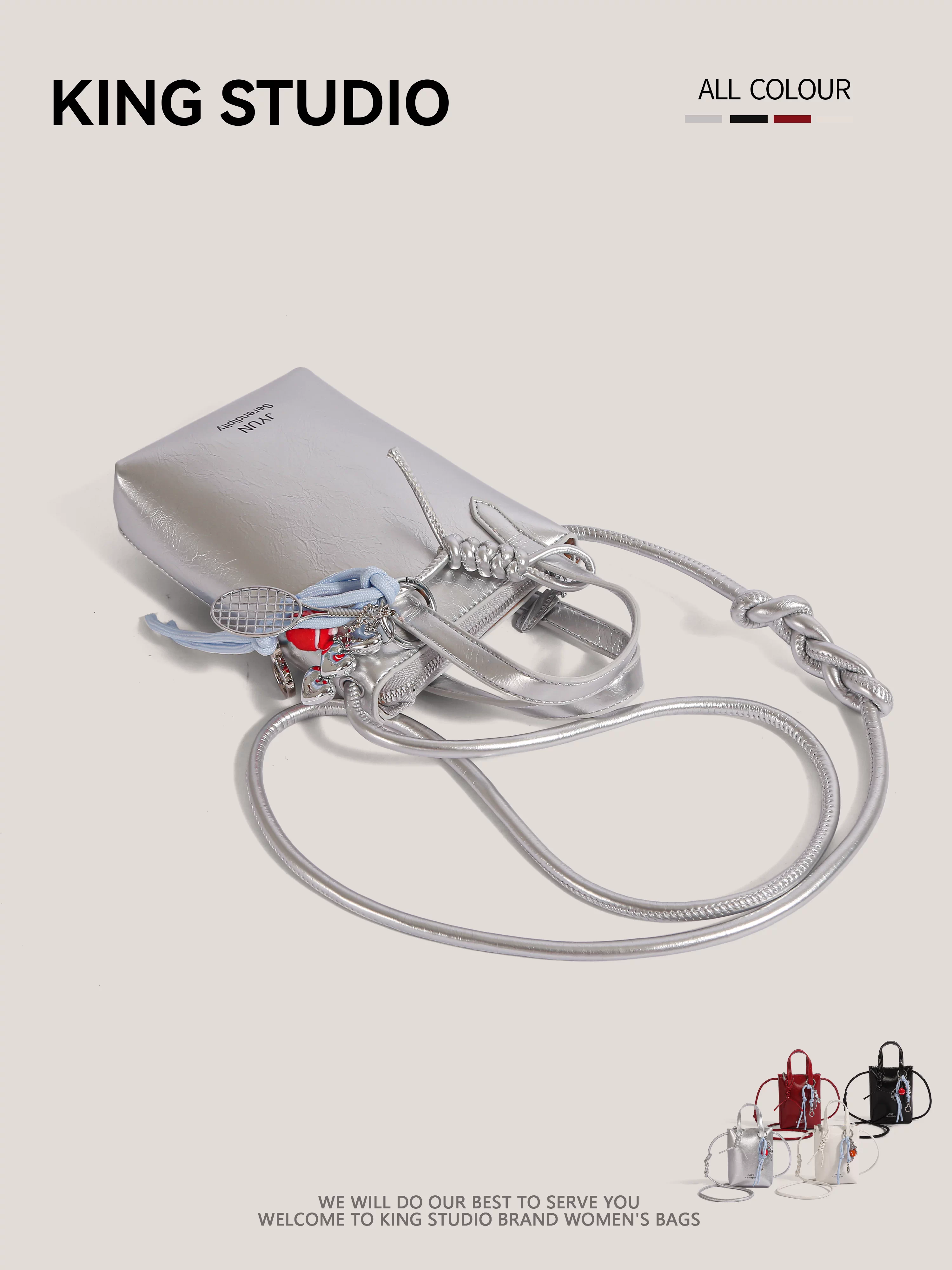 Túi mini bạc mùa hè dành cho nữ 2025, mẫu mới thời thượng cao cấp, đeo vai, đeo chéo, đựng điện thoại, kiểu dáng xô