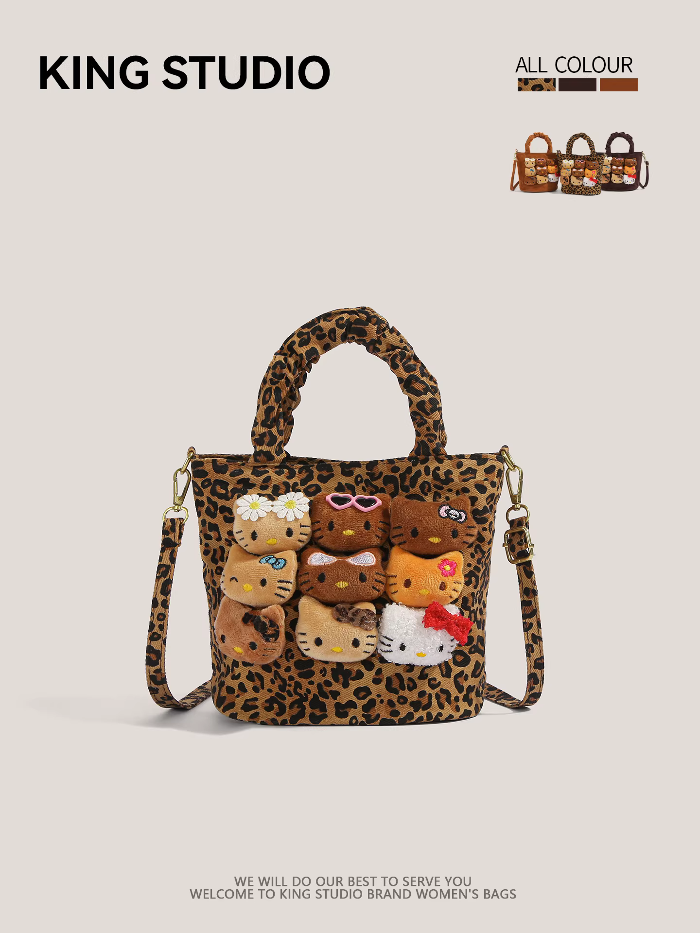 Túi xách Hello Kitty họa tiết da báo dễ thương dành cho nữ, mẫu mới 2026, siêu hot, đa năng, đeo vai, đeo chéo