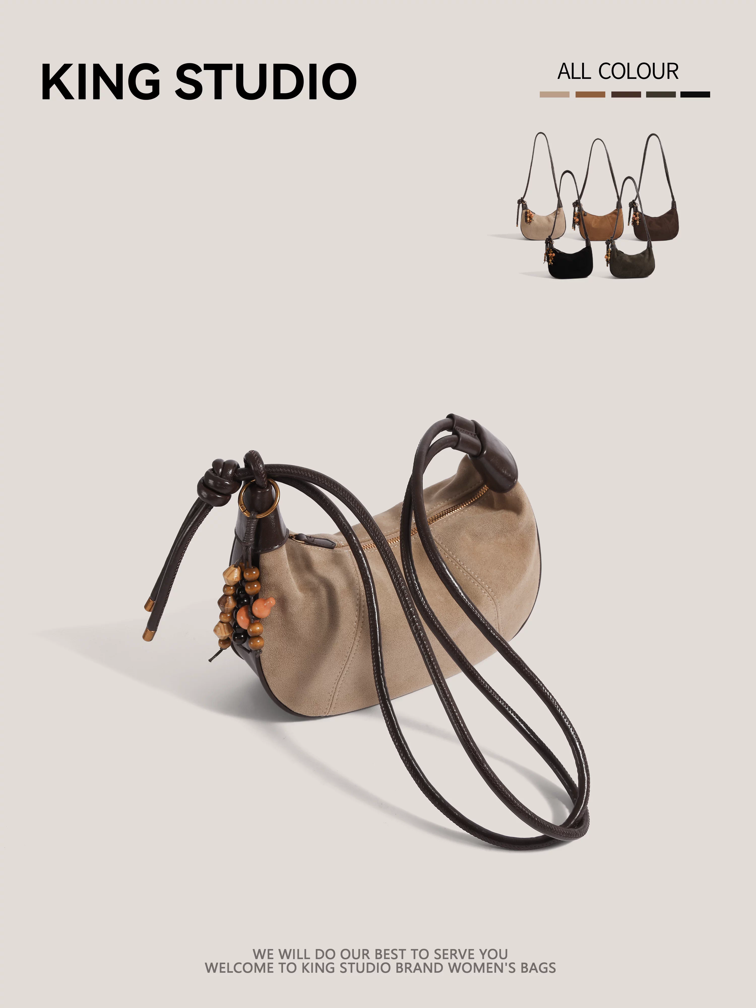 Túi xách da lộn vintage dành cho nữ, mẫu mới thu đông 2025, đa năng, đeo vai, đeo chéo, siêu hot, kiểu dáng túi kẹp nách.