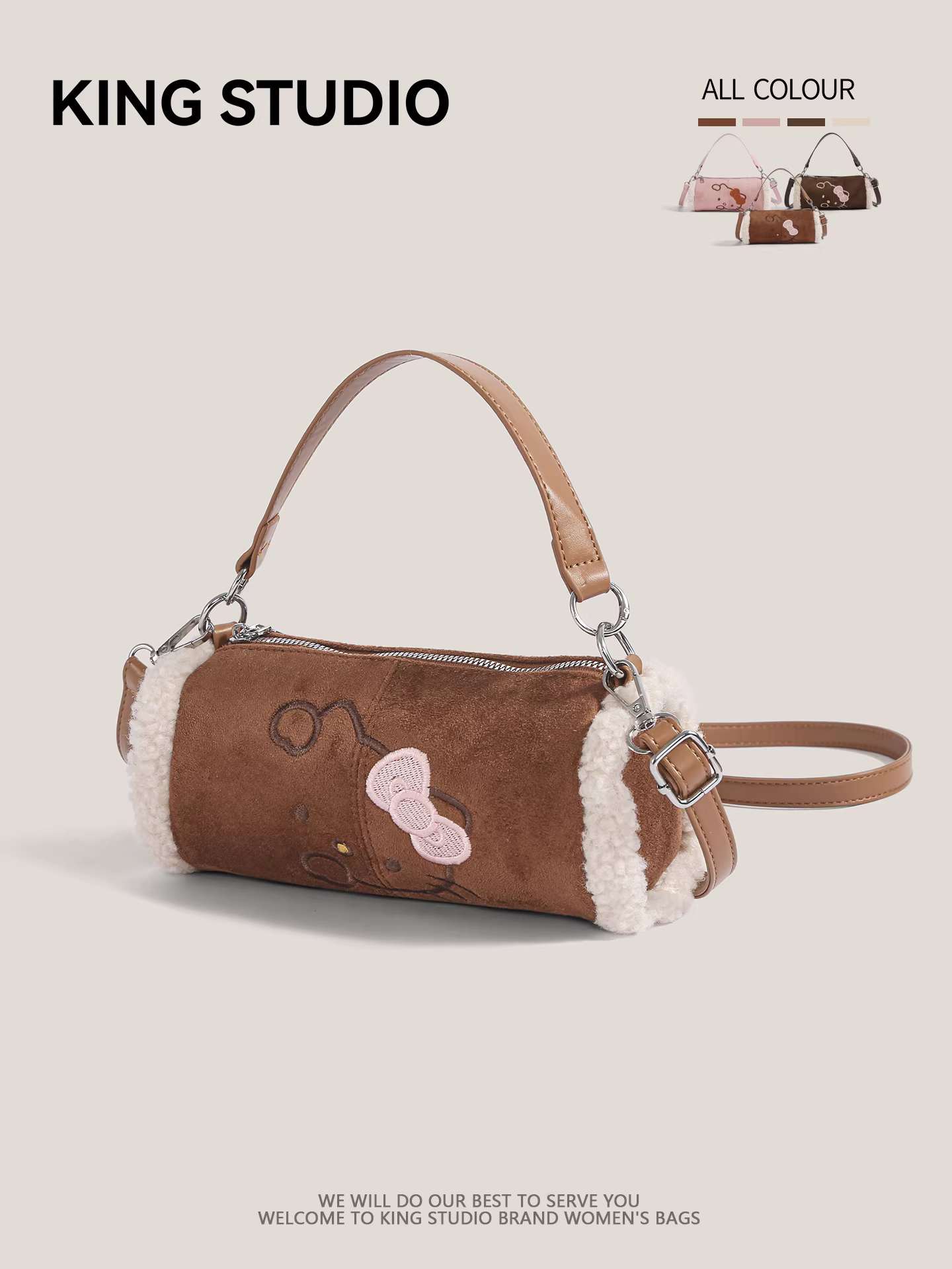 Túi Hello Kitty dễ thương dành cho nữ, mẫu mới 2025, phong cách retro thời thượng, túi hình trụ đeo vai/chéo