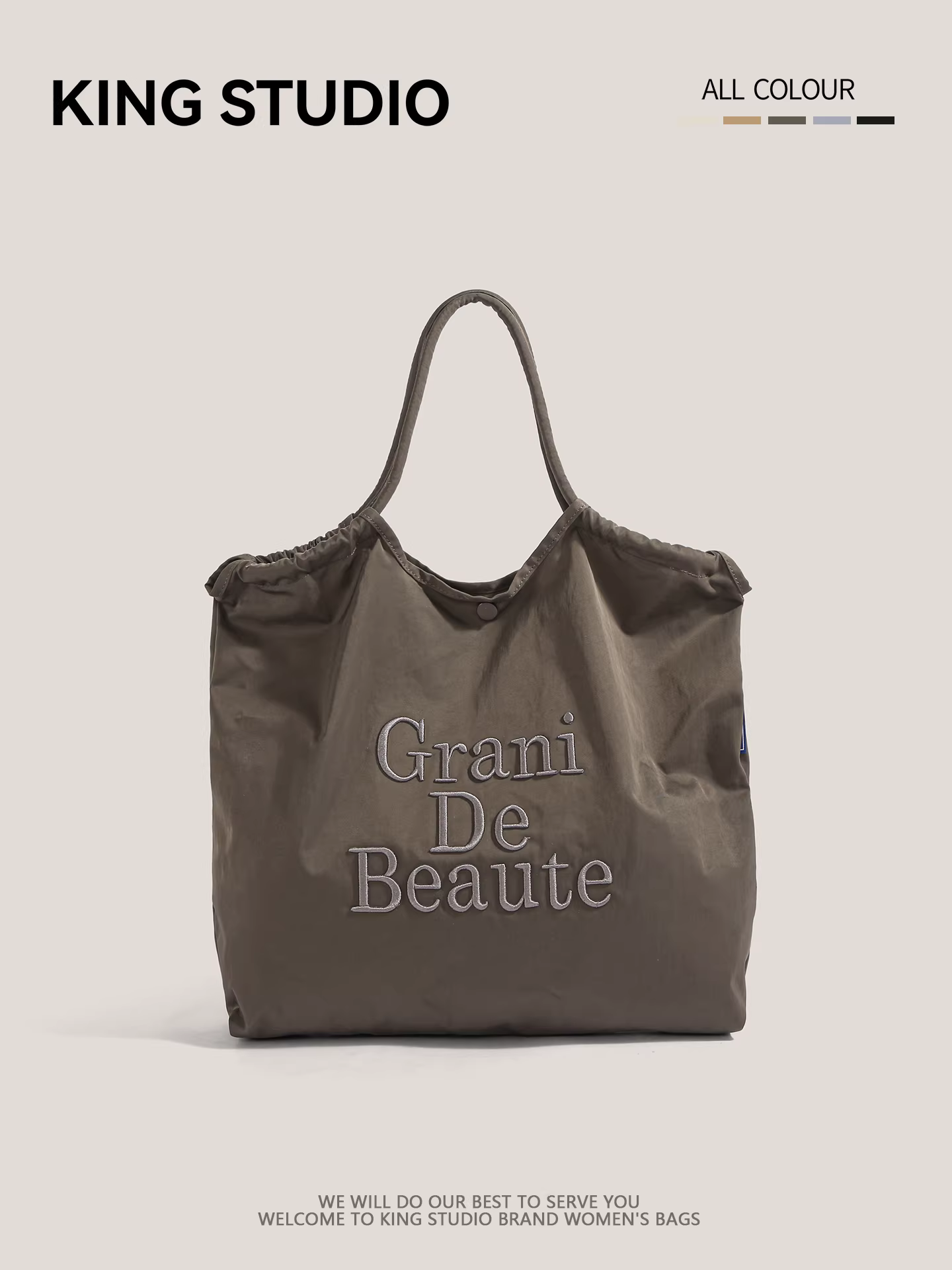 Túi vải thêu chữ phong cách lười biếng dành cho nữ, mẫu mới 2025, thời trang nhẹ, túi mua sắm dung tích lớn, túi tote đi làm