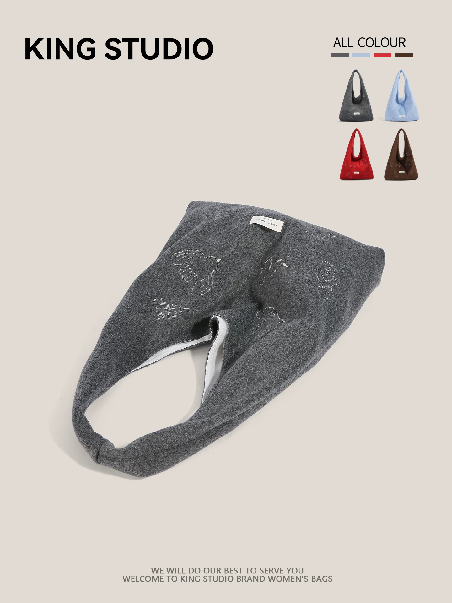 Túi tote len thêu chim dành cho nữ 2026, mẫu mới, phong cách retro, dung tích lớn, túi đeo vai, túi kẹp nách