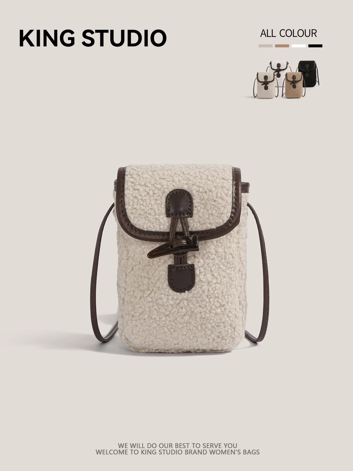 Túi lông cừu thiết kế độc đáo dành cho nữ, thời trang thu đông 2025, kiểu dáng nhỏ gọn, thời thượng, đeo chéo, đựng điện thoại.