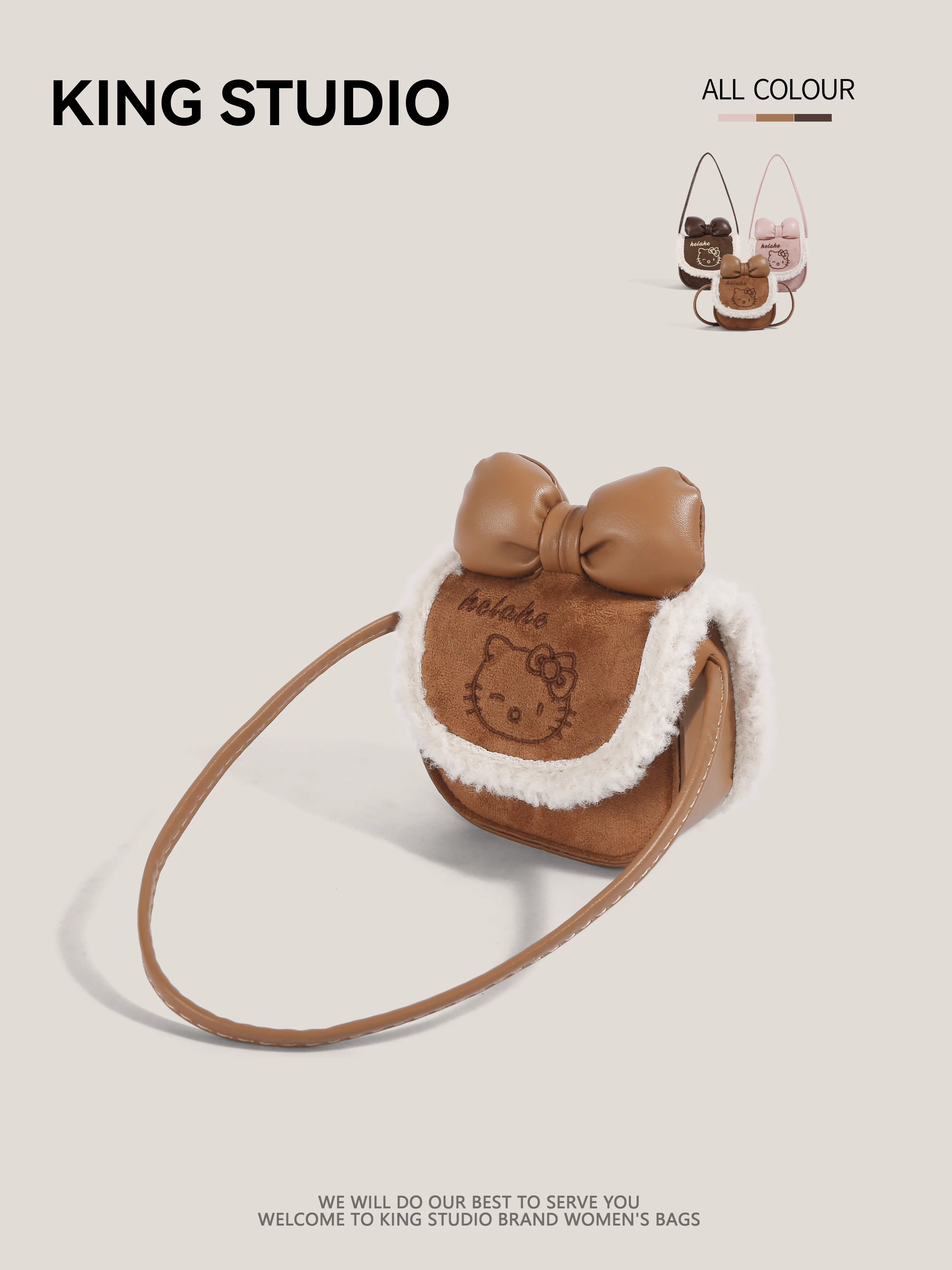 Túi mini Hello Kitty dễ thương dành cho nữ, mẫu mới 2026, túi lông thú Hello Kitty hoạt hình thời thượng, đeo chéo một bên vai