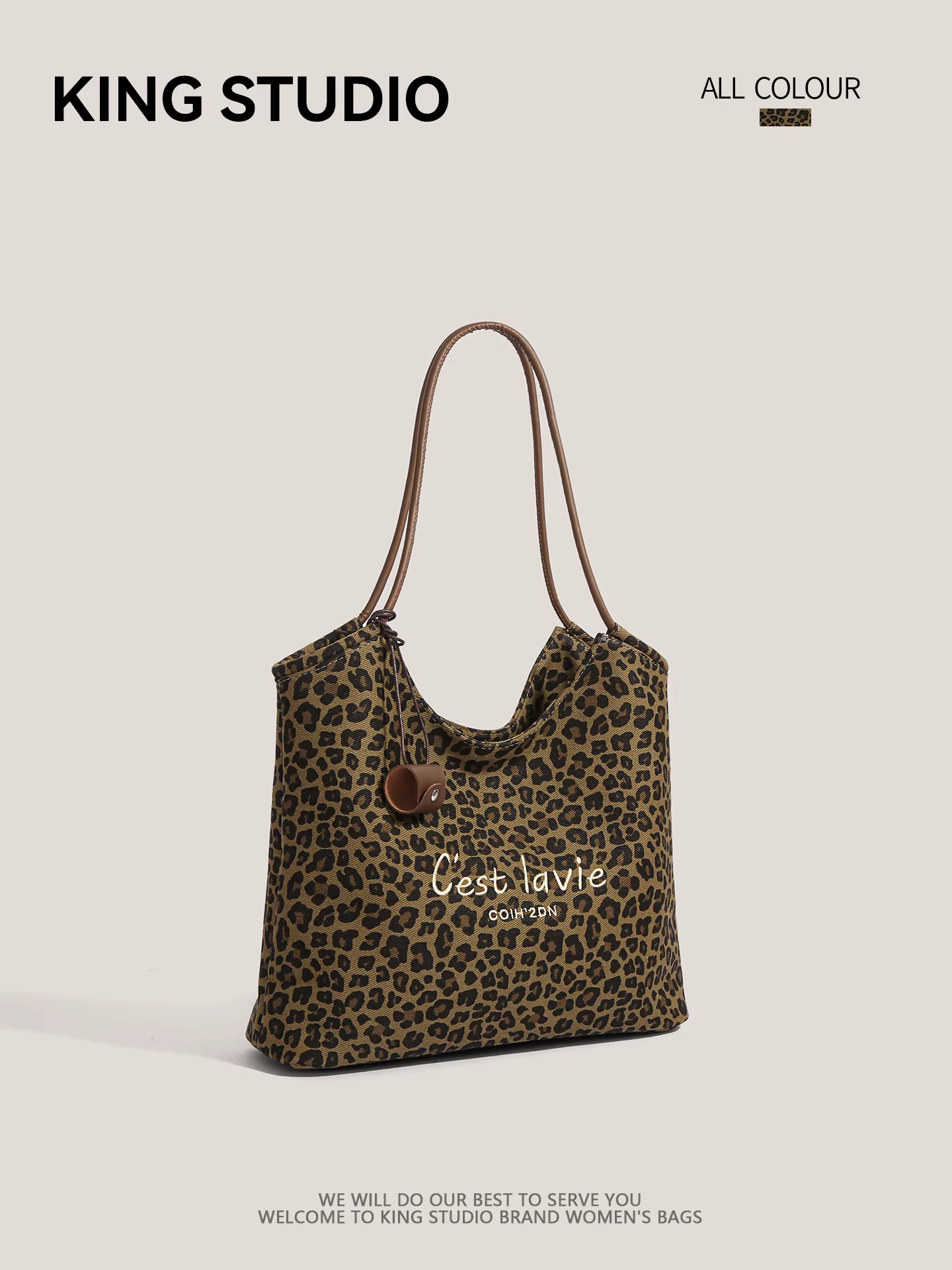 Túi vải in họa tiết báo đốm dành cho nữ, mẫu mới thu đông 2025, kiểu dáng đa năng dành cho học sinh, túi đeo vai dung tích lớn, túi tote đi làm