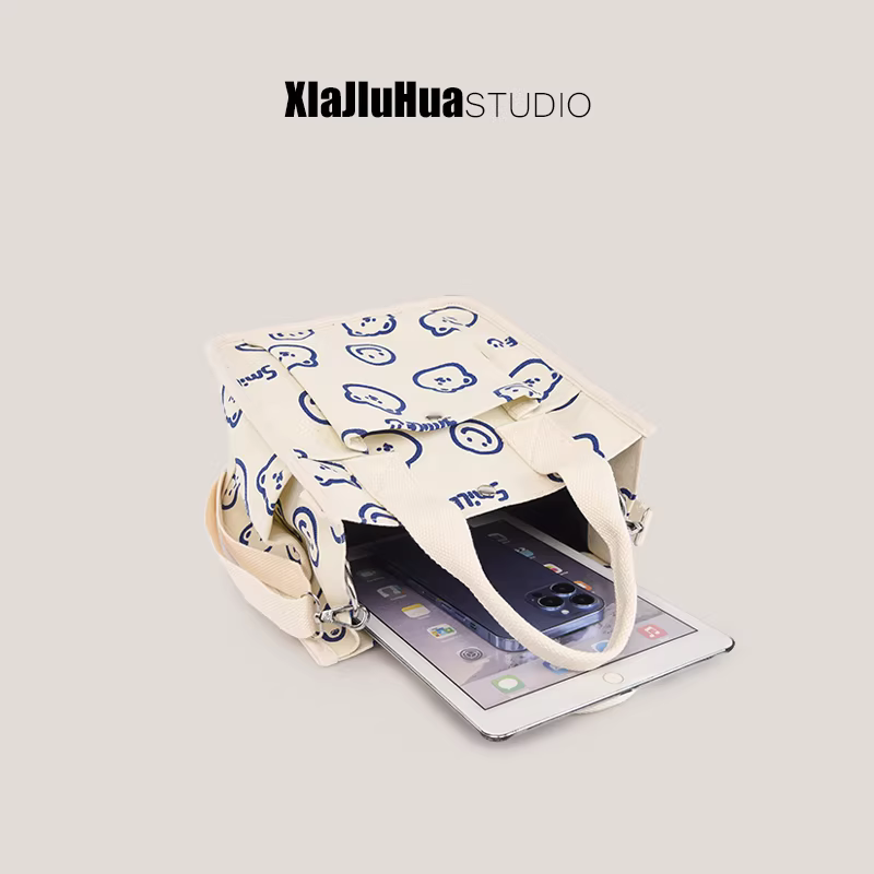 Túi vải bố DrinKing2025 mới, túi xách hình gấu dễ thương, túi đeo chéo vai học sinh