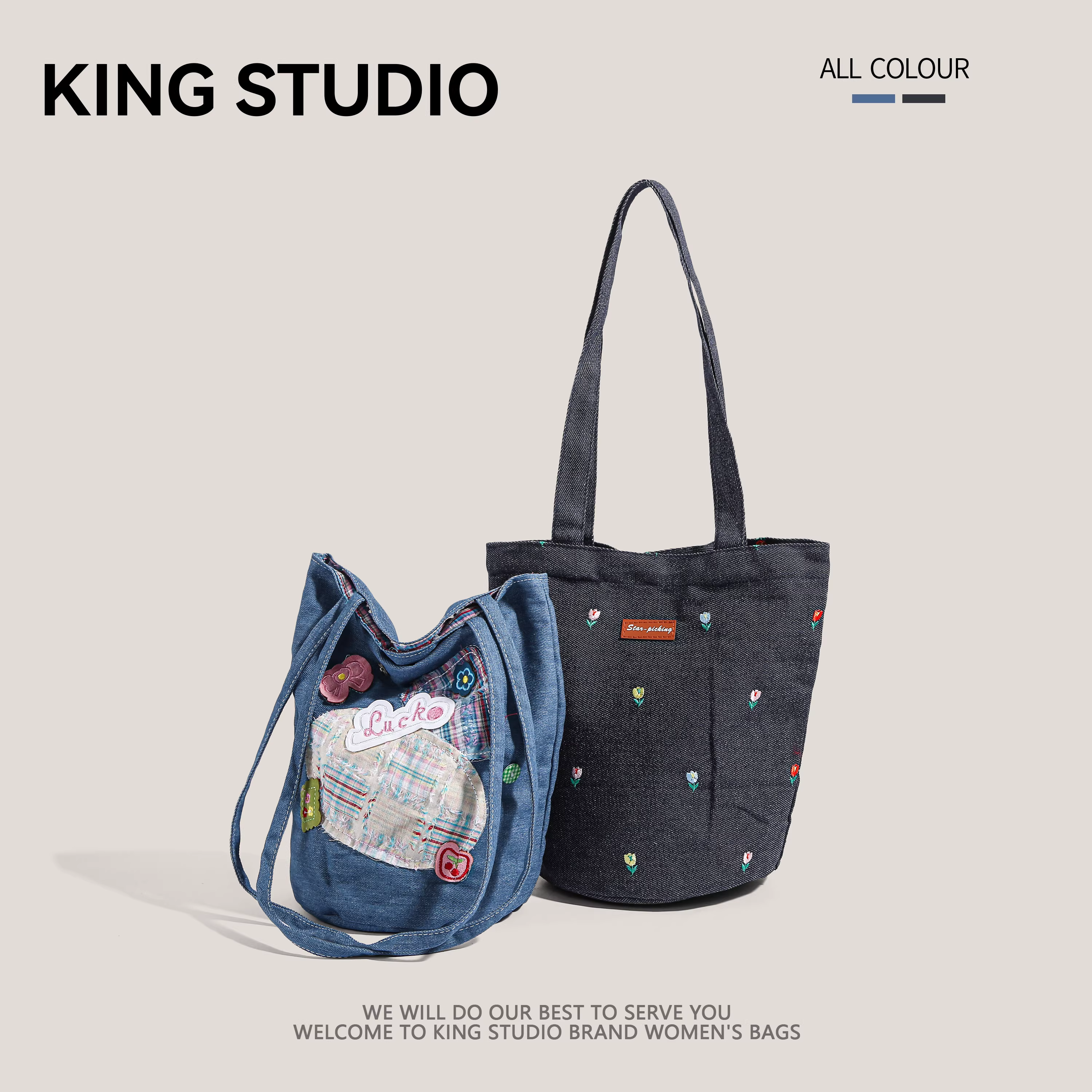 Túi đeo vai denim nữ thời trang Hàn Quốc mới 2025, túi tote đi làm đa năng, dung tích lớn, chất liệu canvas