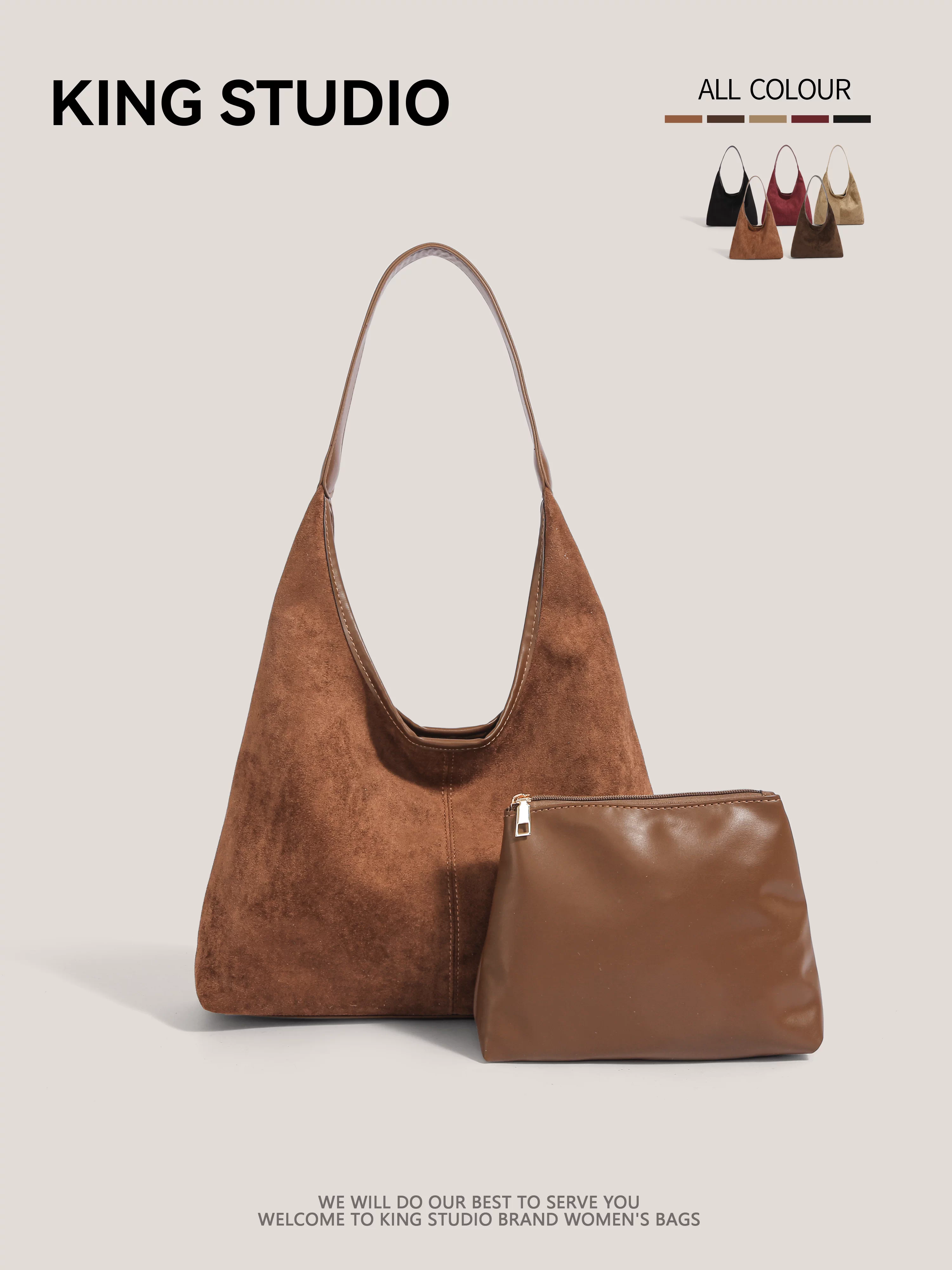 Túi đeo nách da lộn retro dành cho nữ, mẫu mới thu đông 2025, túi tote Hàn Quốc thời thượng, túi đeo vai cỡ lớn, phong cách giản dị