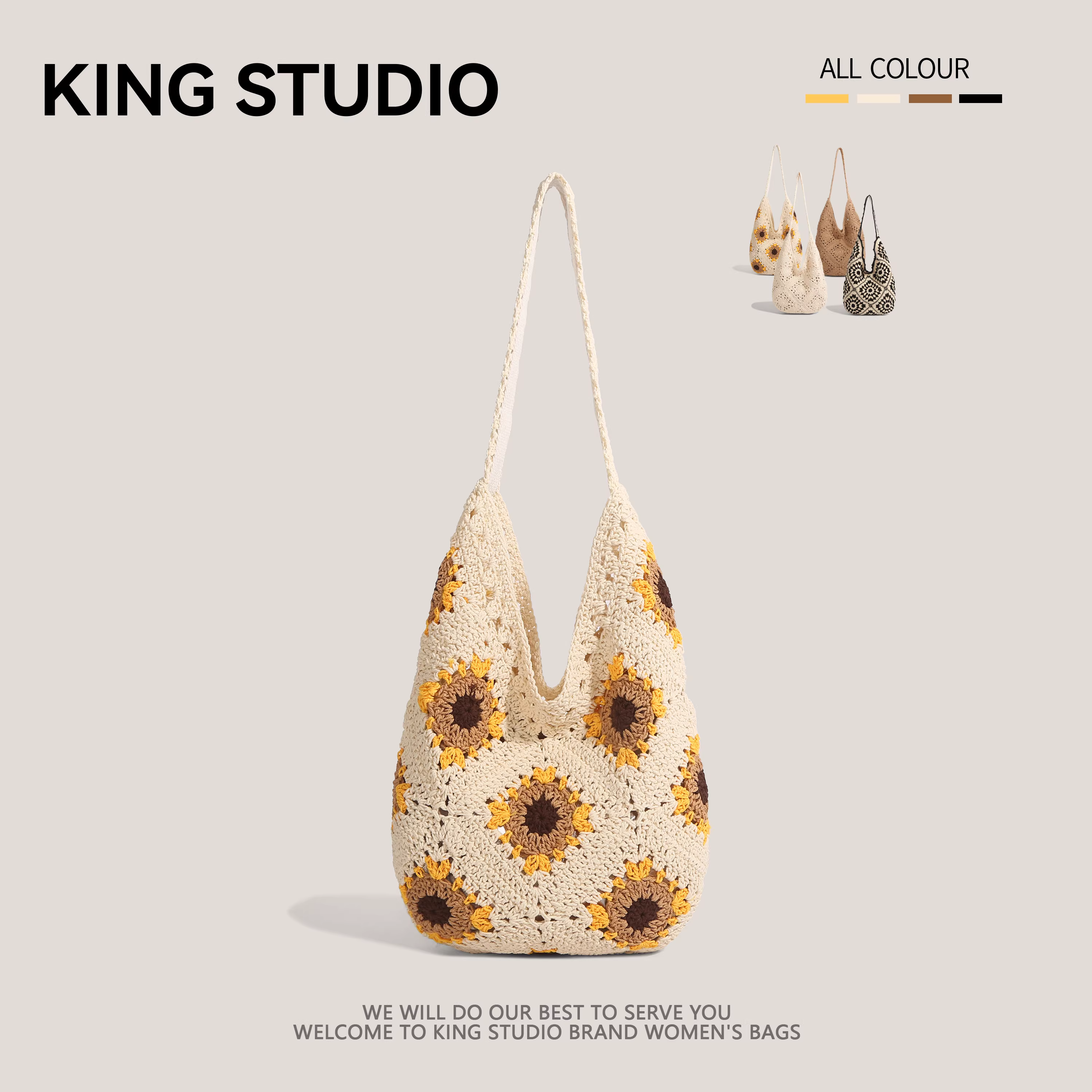 Túi dệt thủ công theo phong cách nghệ thuật và mộc mạc, túi đeo vai cỡ lớn thông dụng, túi đeo nách, túi đi biển, túi móc len.