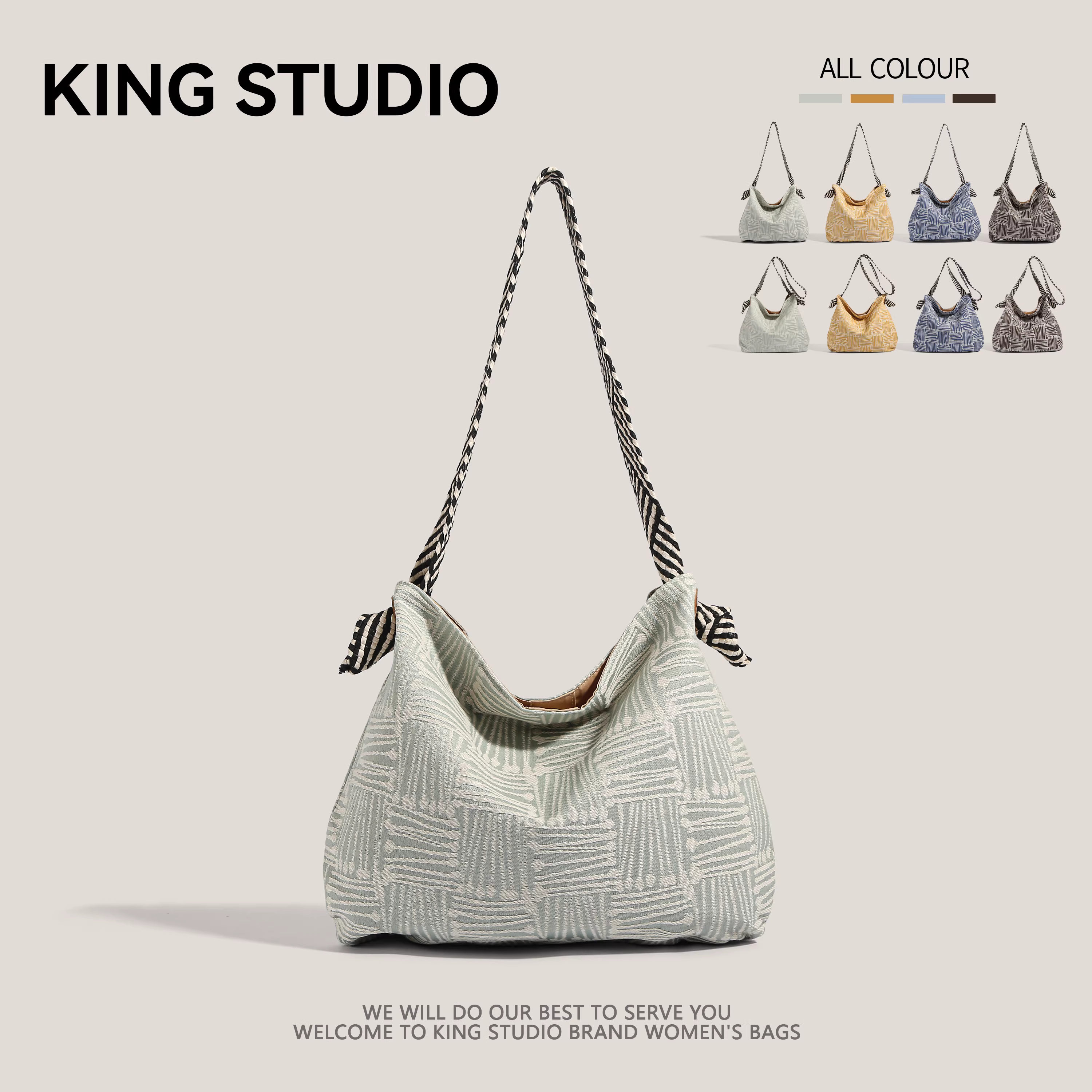 Túi vải bố kẻ sọc cỡ lớn phong cách thường ngày dành cho nữ, mẫu mới 2025, kiểu dáng phóng khoáng, đeo vai, đeo chéo, đa năng, túi tote đi làm