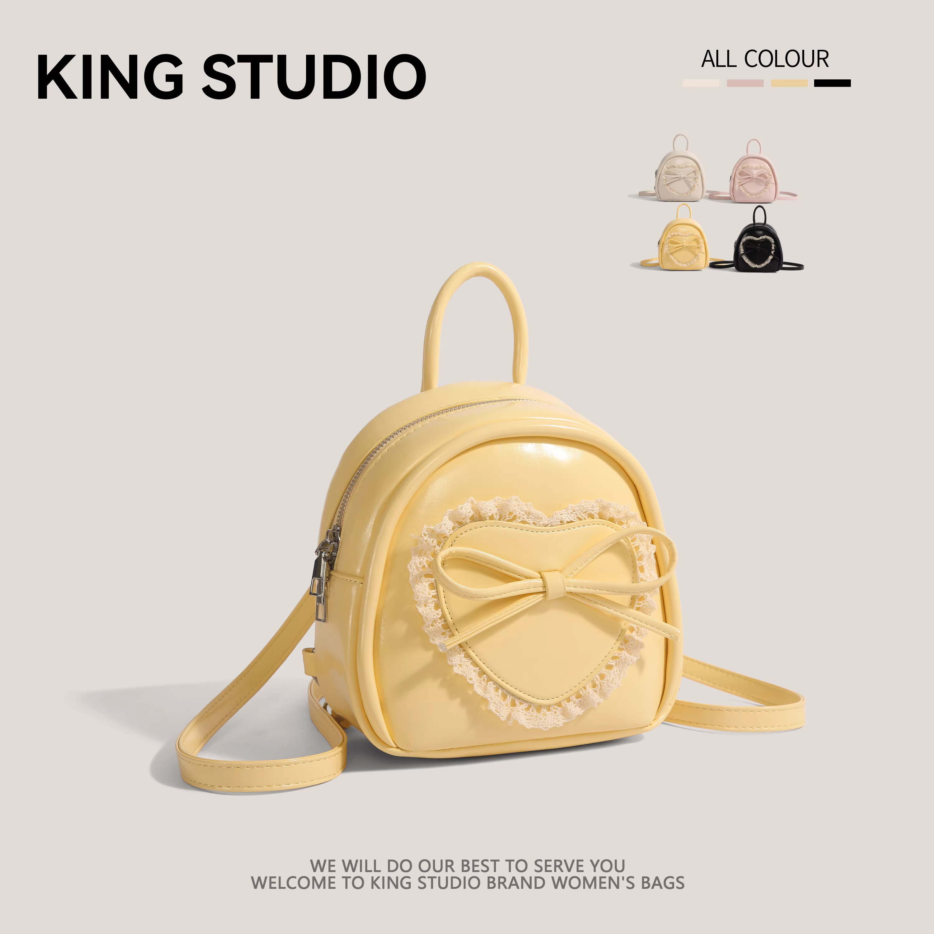 Ba lô nữ dễ thương độc đáo, mẫu mới 2025, thời trang đa năng, phối ren hình trái tim, phong cách học sinh, túi xách tay