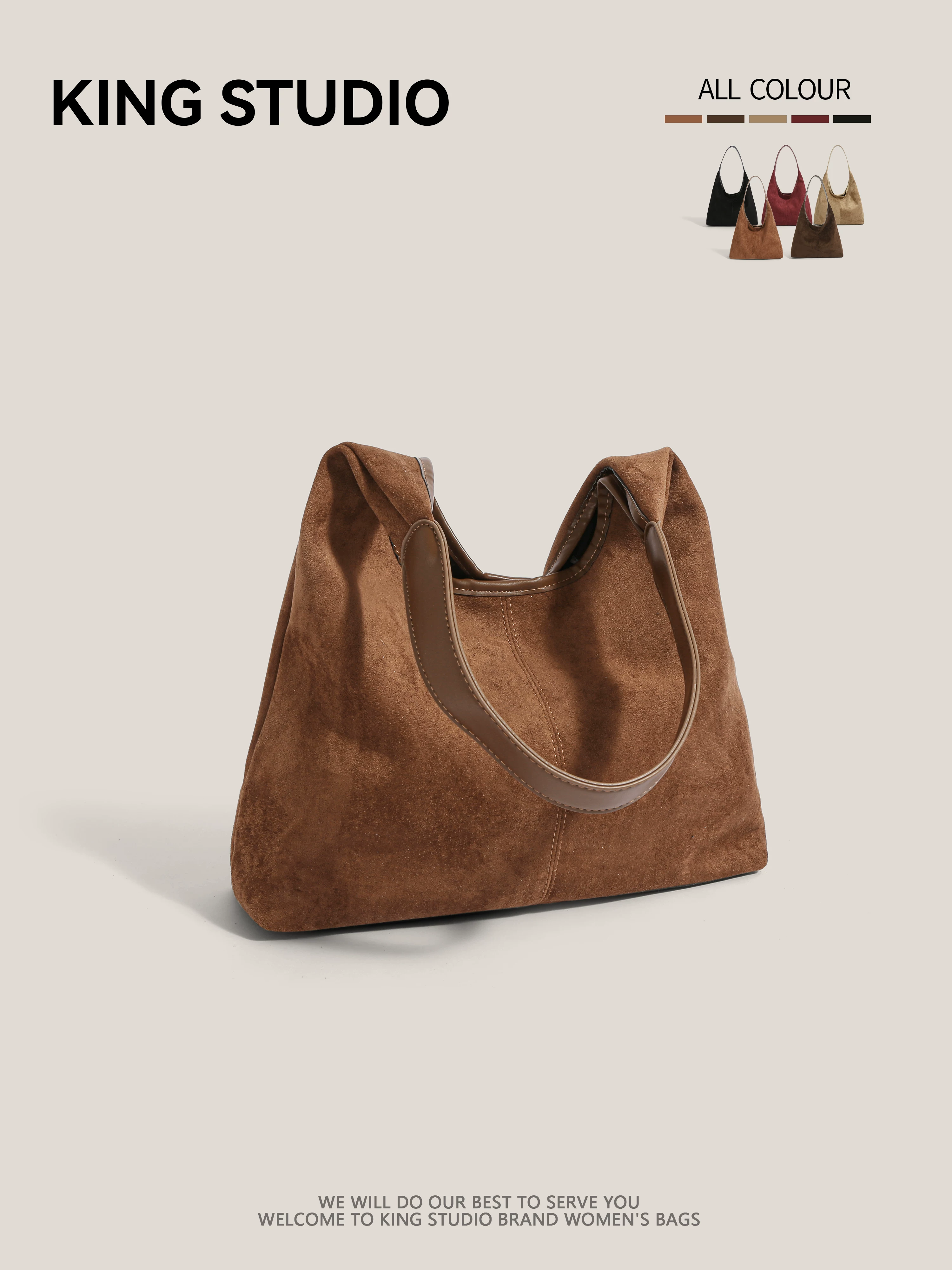 Túi đeo nách da lộn retro dành cho nữ, mẫu mới thu đông 2025, túi tote Hàn Quốc thời thượng, túi đeo vai cỡ lớn, phong cách giản dị