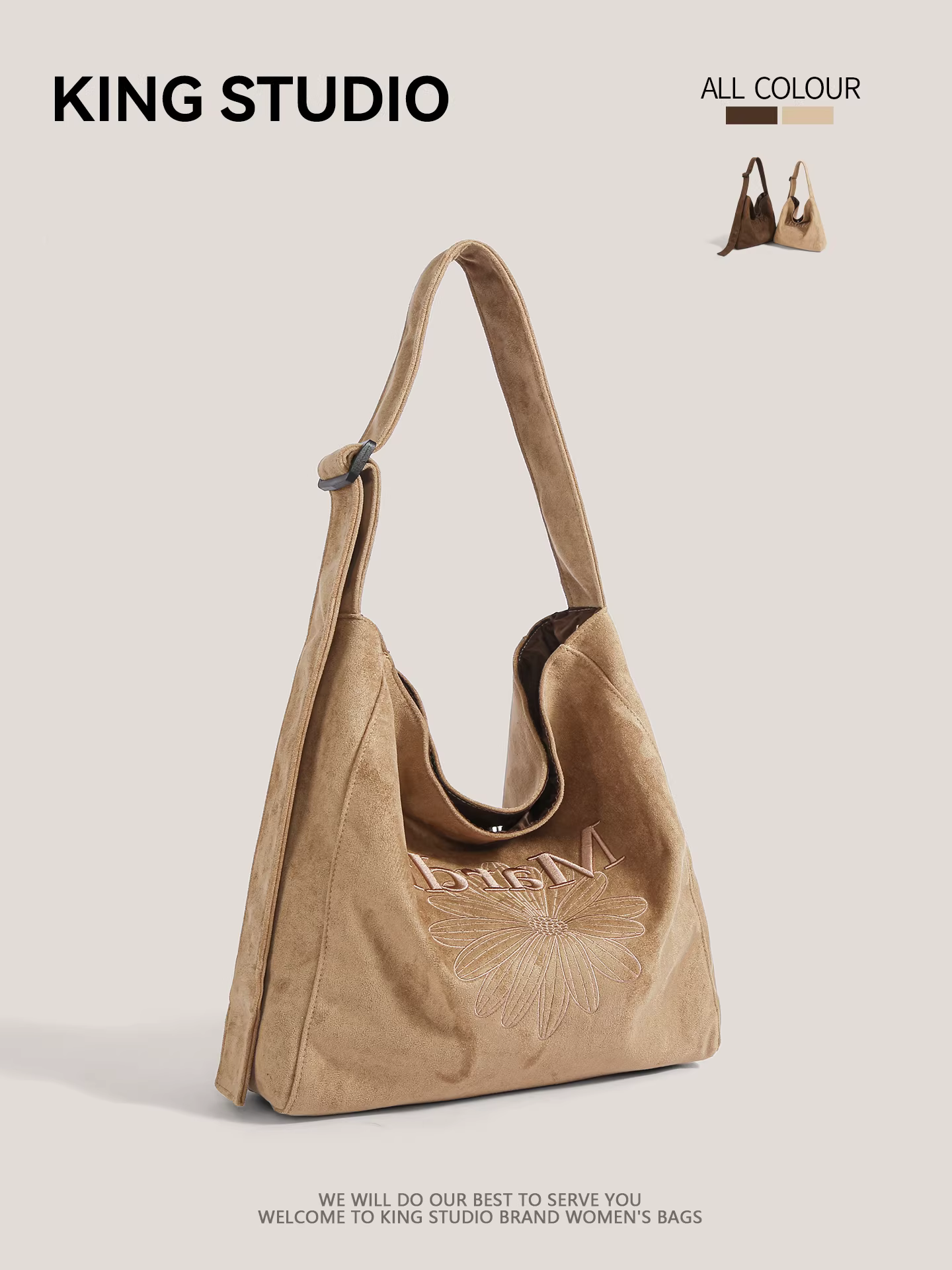 Túi tote da lộn retro dung tích lớn dành cho nữ, mẫu mới thu đông 2025, thêu họa tiết thời thượng, đa năng, đeo vai, đeo chéo