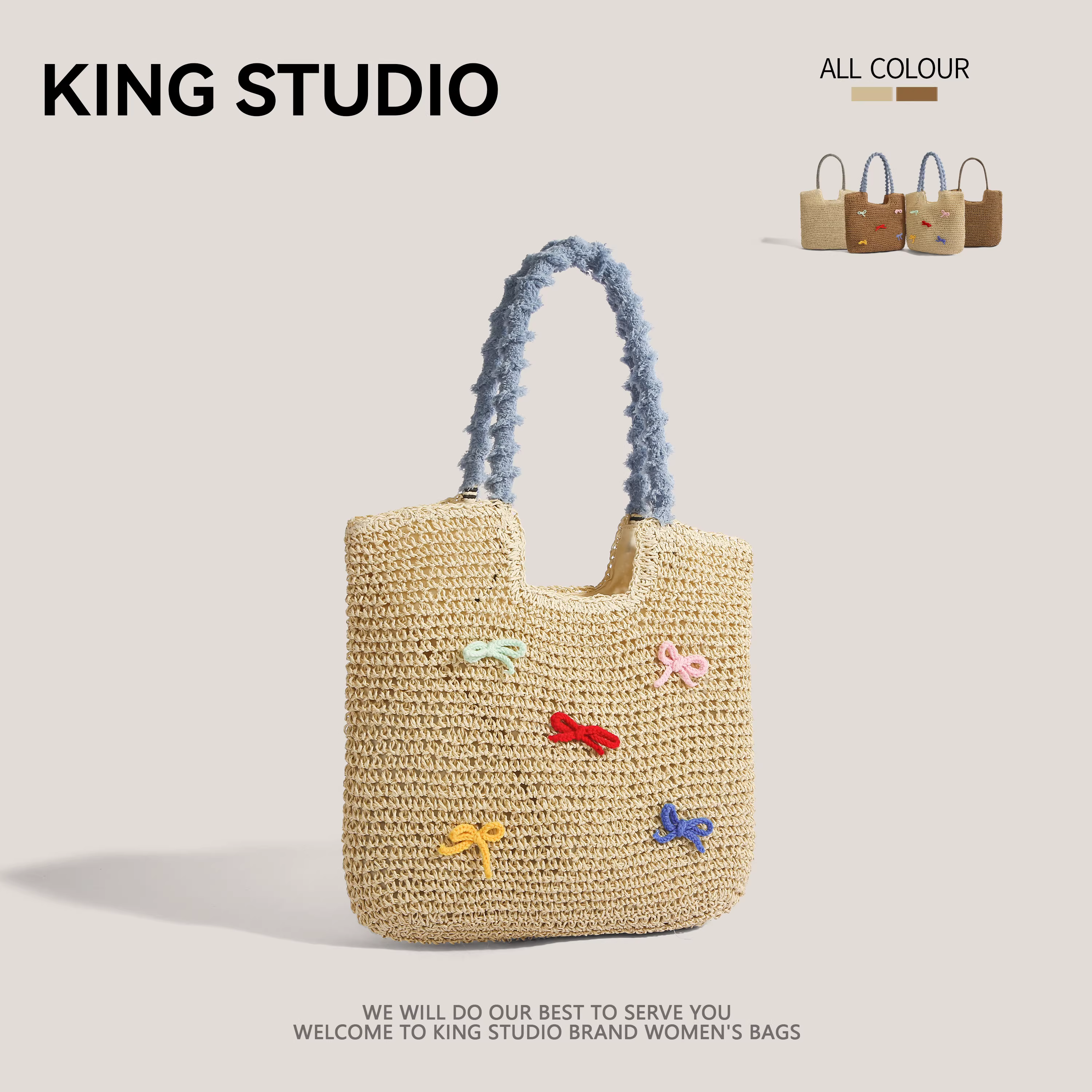 Túi cói đan hình nơ dễ thương, dung tích lớn dành cho nữ, mẫu mới hè 2025, túi đi biển, túi tote