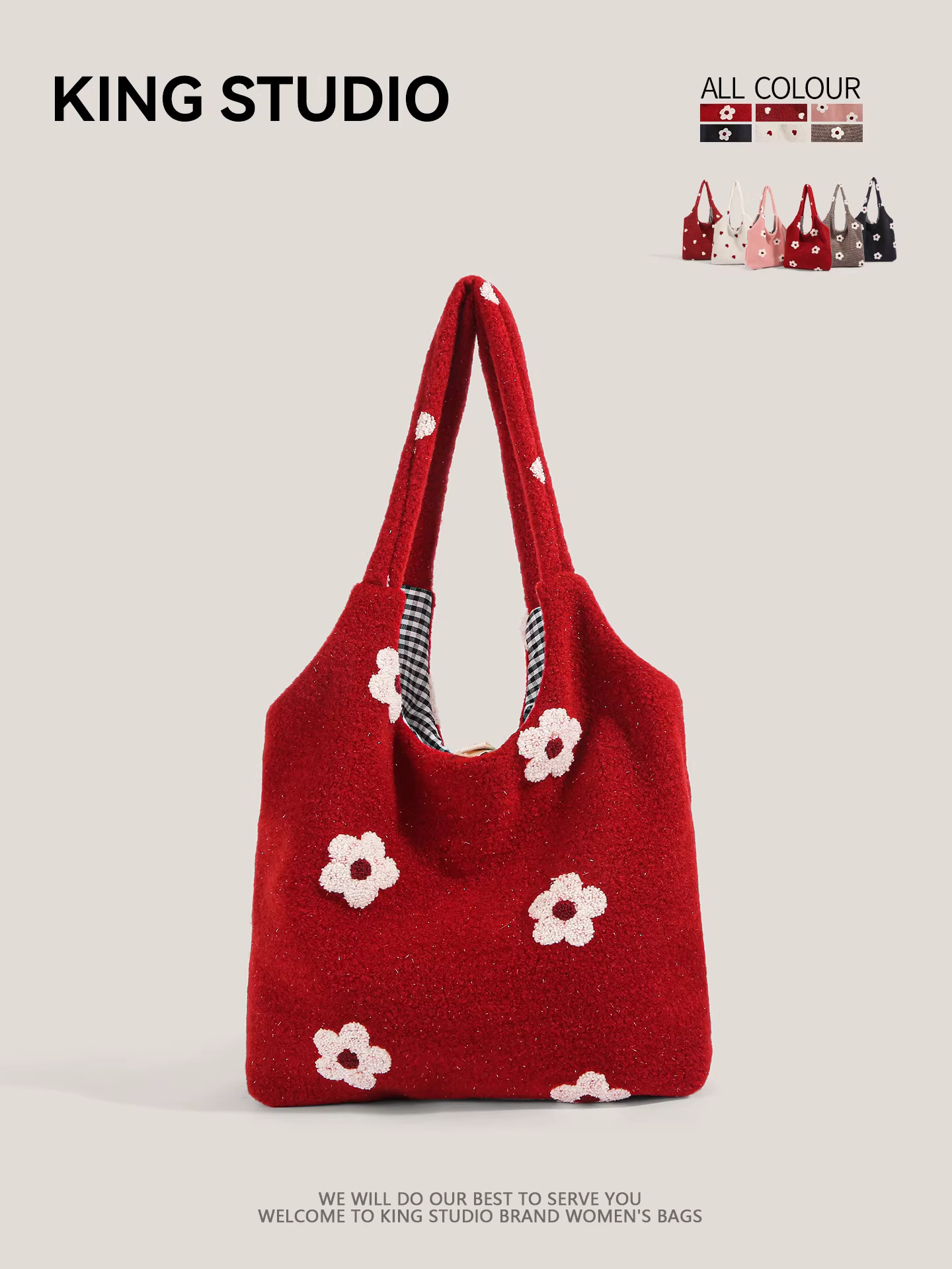 Túi lông thú hình hoa dành cho nữ 2026, mẫu mới thời thượng, dung tích lớn, túi đeo vai học sinh, túi xách đa năng, phong cách thường ngày