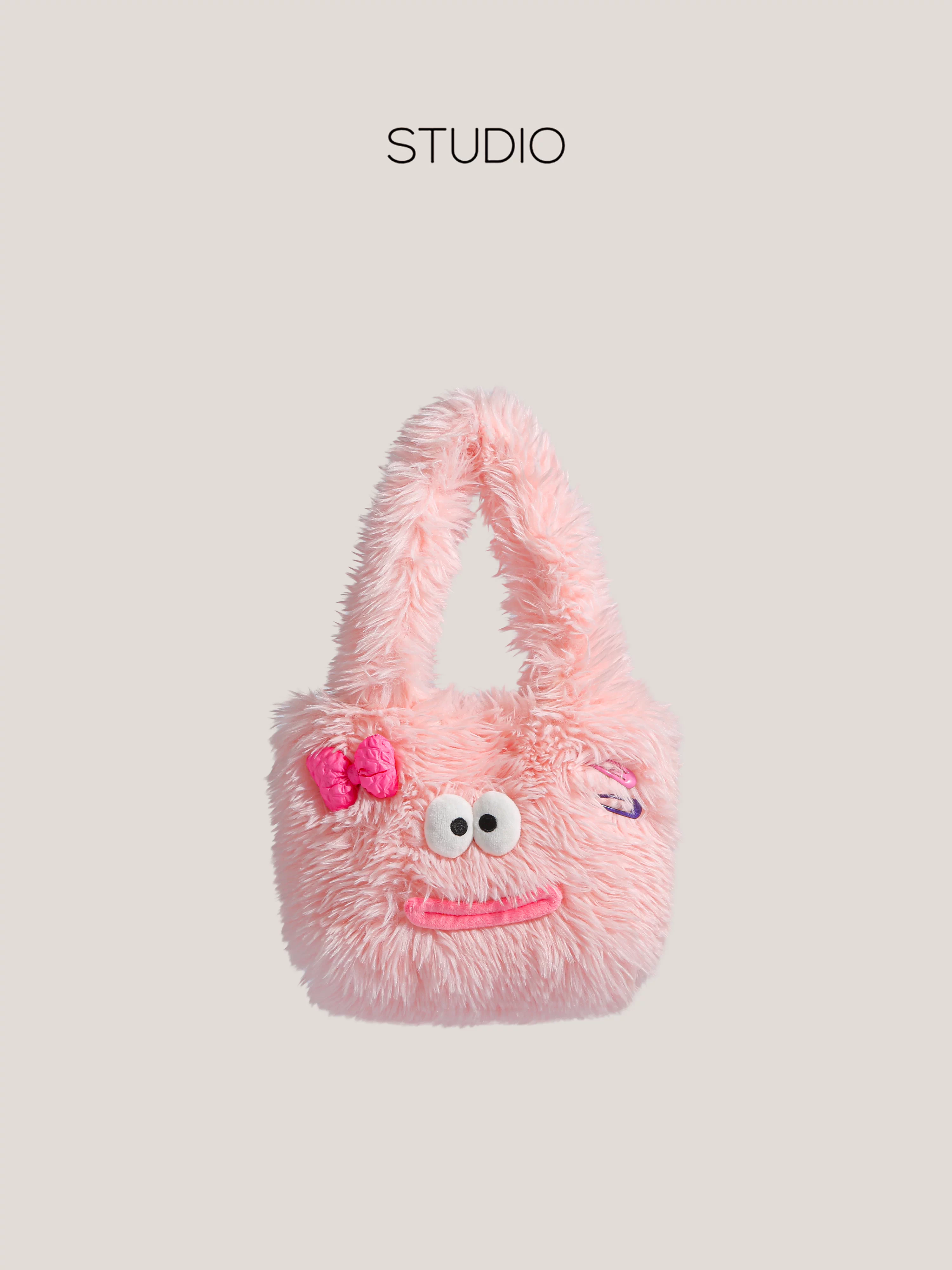 Túi lông thú dễ thương và độc đáo mùa Thu/Đông 2025 dành cho nữ, túi đeo vai hoạt hình dung tích lớn, túi tote lông xù.