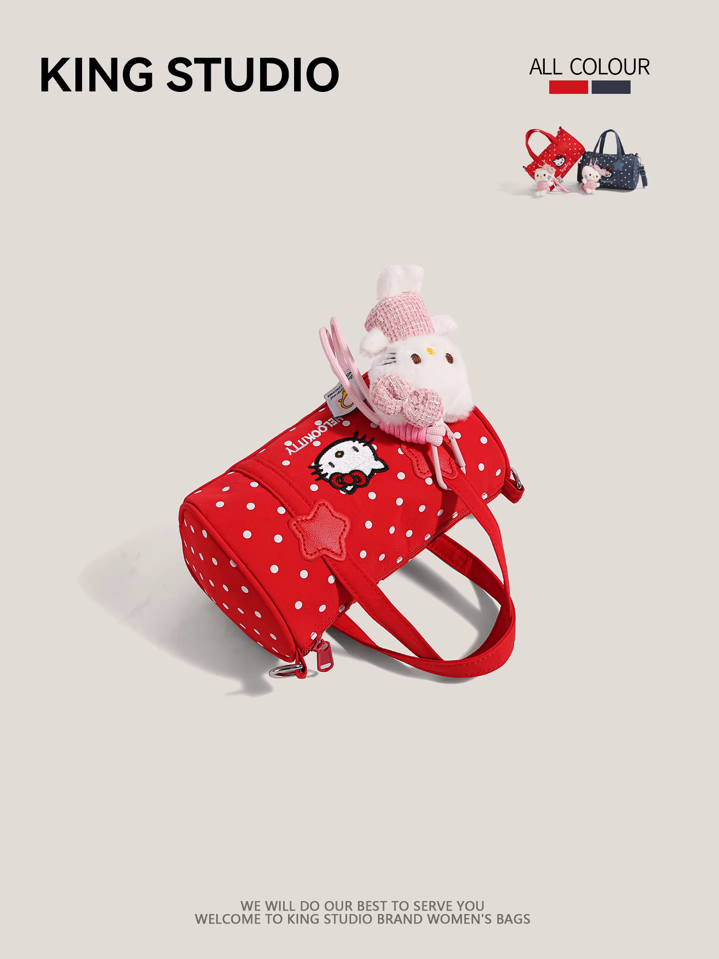 Túi xách Hello Kitty chấm bi đỏ mới dành cho nữ 2025, kiểu dáng dễ thương, hot girl, soft girl, đeo vai, đeo chéo