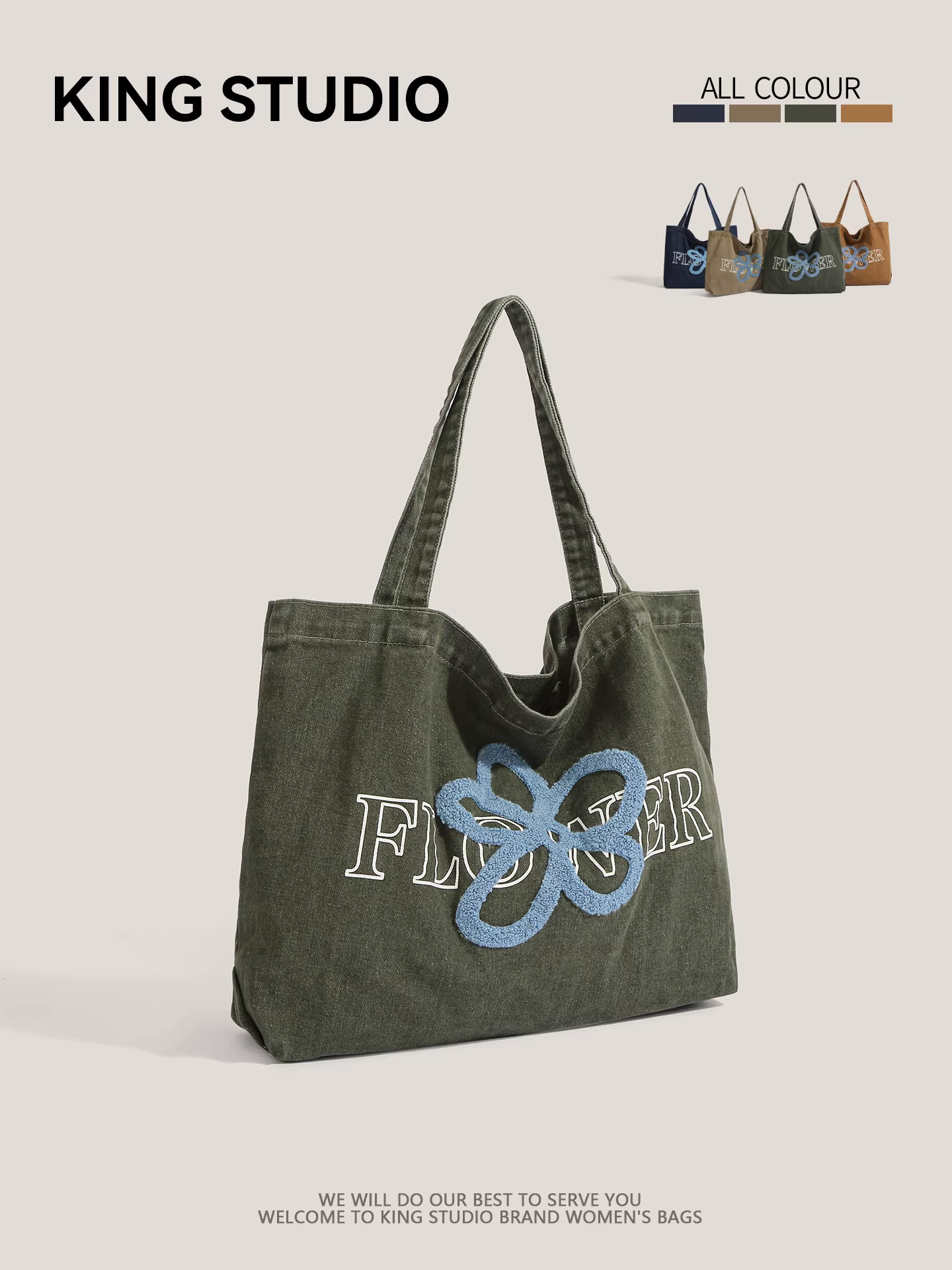 Túi vải bố denim thiết kế độc đáo dành cho nữ 2025, túi đeo vai thêu hoa mới, dung tích lớn, phong cách phóng khoáng.