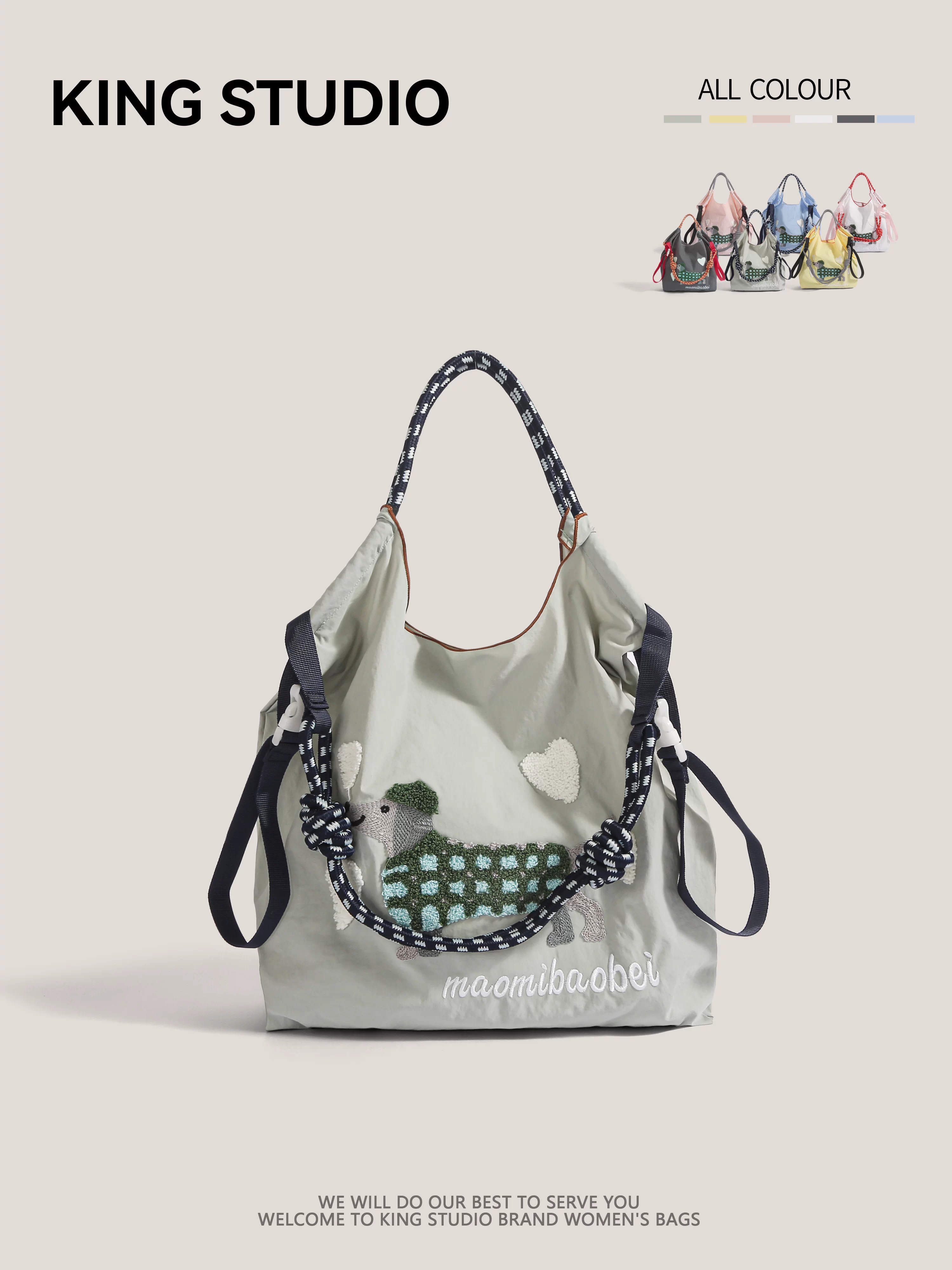 Túi tote vải bố thân thiện với môi trường thêu hình chó dachshund, dây đeo kiểu Nhật, dùng để mua sắm và đi làm, có thể đeo chéo.