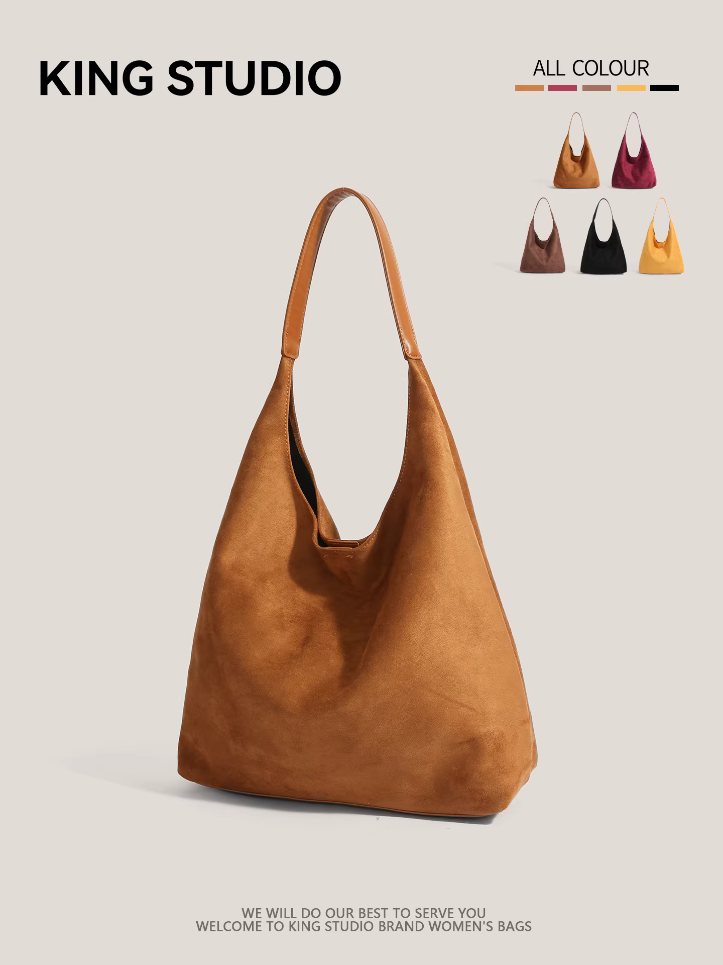 Túi đeo nách da lộn nữ 2025 kiểu dáng mới thời thượng retro, túi tote học sinh, dung tích lớn, đa năng, đeo vai