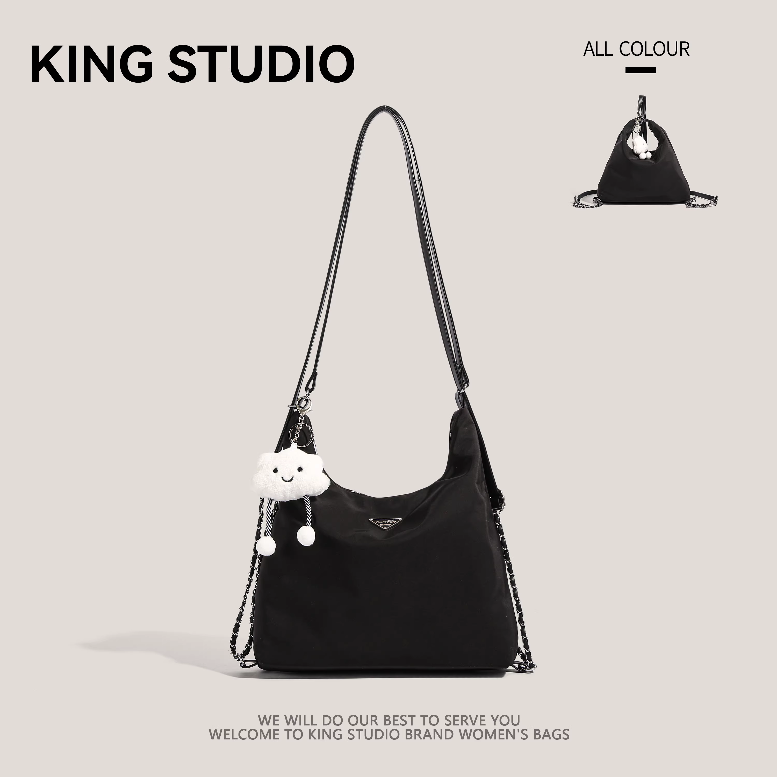 Ba lô nylon đa năng, dung tích lớn, túi tote dây xích ba chiều, túi đeo chéo vai đi học/đi làm cho sinh viên đại học