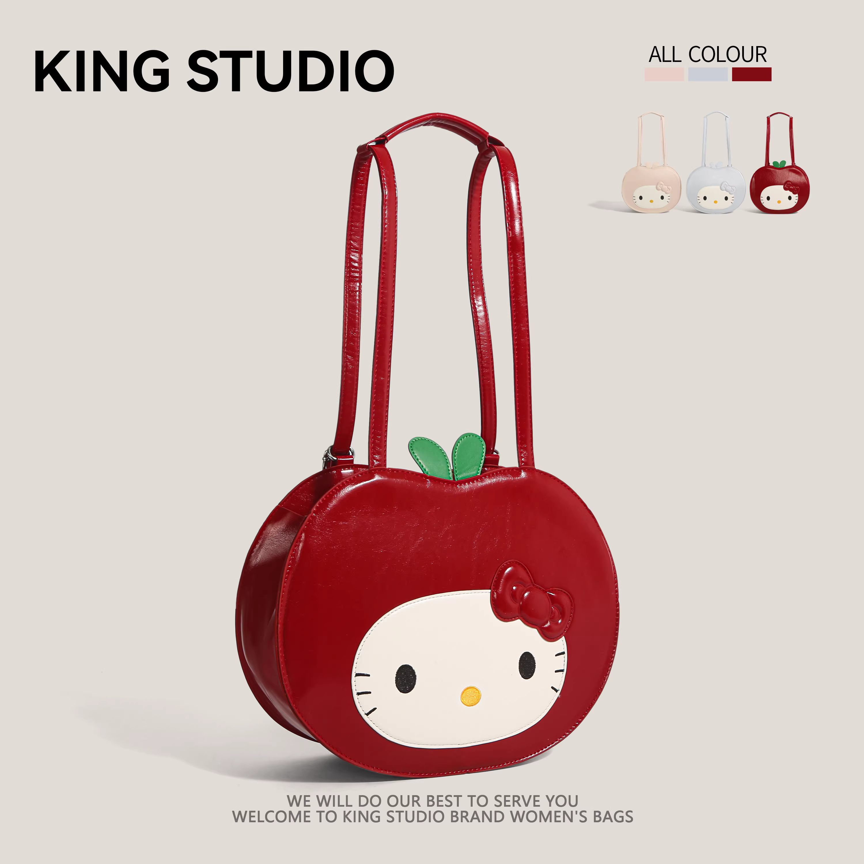 Ba lô Hello Kitty màu đỏ dành cho nữ, mẫu mới 2025, thời trang, dễ thương, dung tích lớn, túi đeo vai đơn