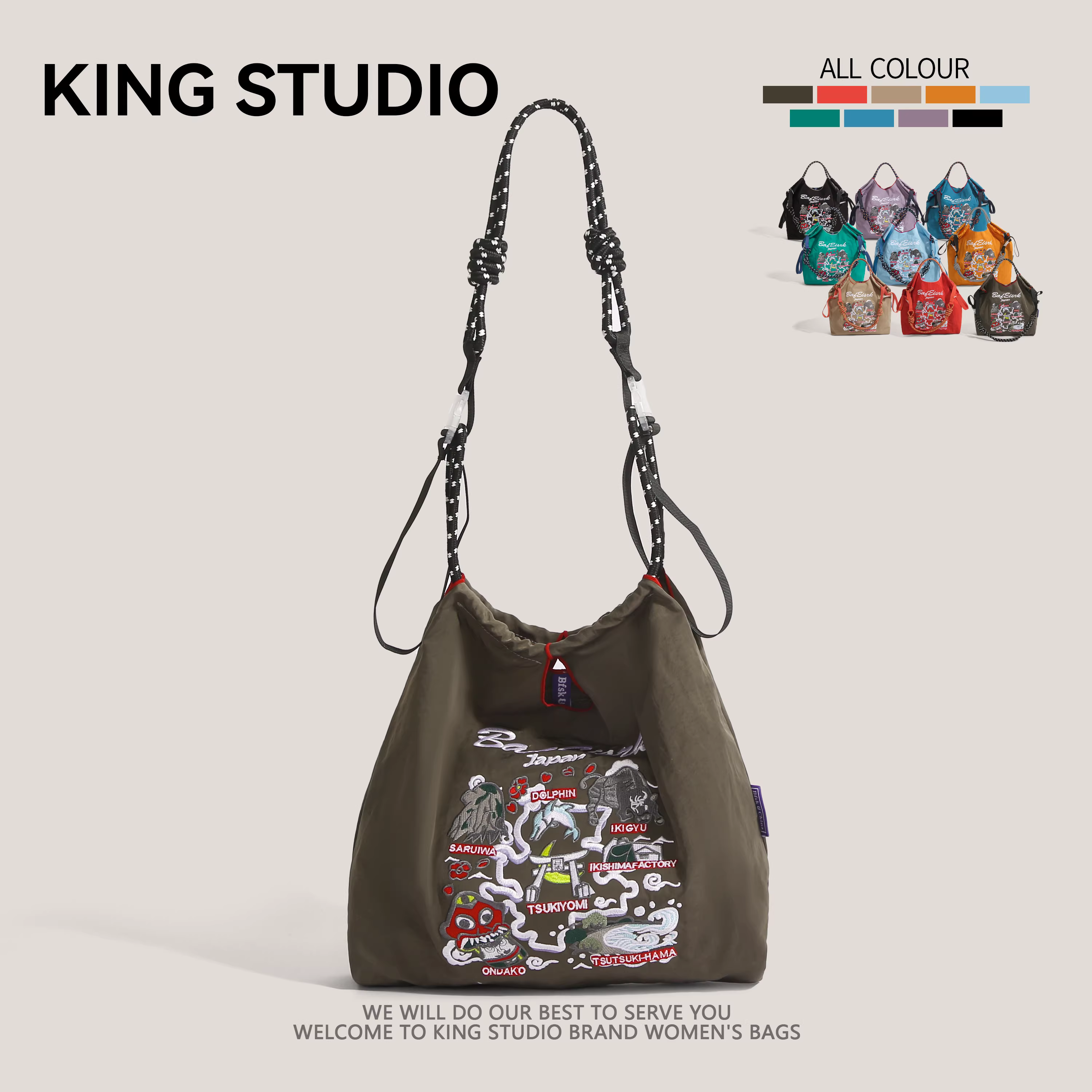 Túi xách thân thiện với môi trường dây xích kiểu Nhật, cùng kiểu dáng với Gao Yuanyuan, túi vải nylon thêu, túi mua sắm, túi đeo chéo nữ.