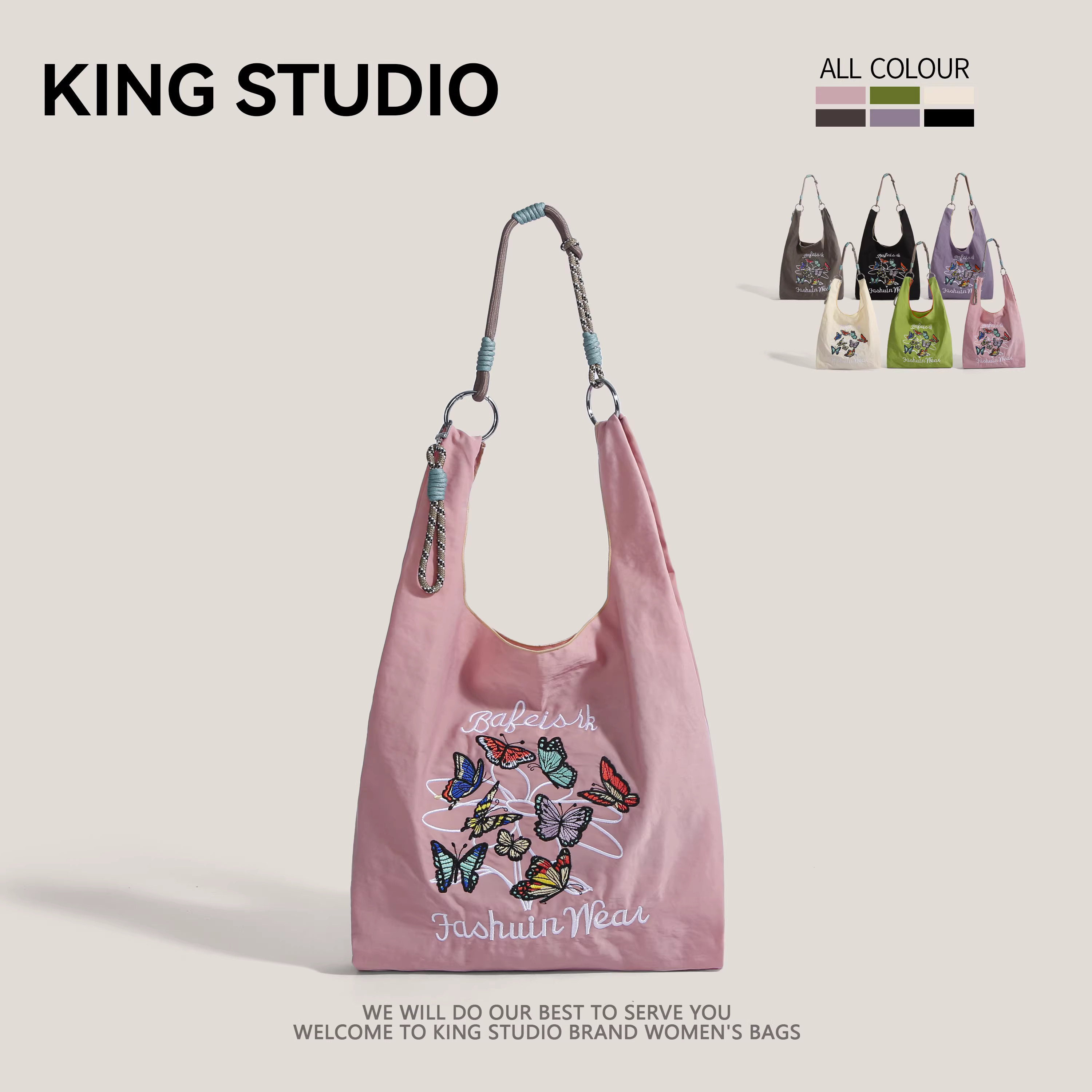 Túi mua sắm thân thiện với môi trường thêu hình bướm phong cách Nhật Bản 2025 túi vải canvas thời trang mới hợp thời trang túi đeo vai túi tote