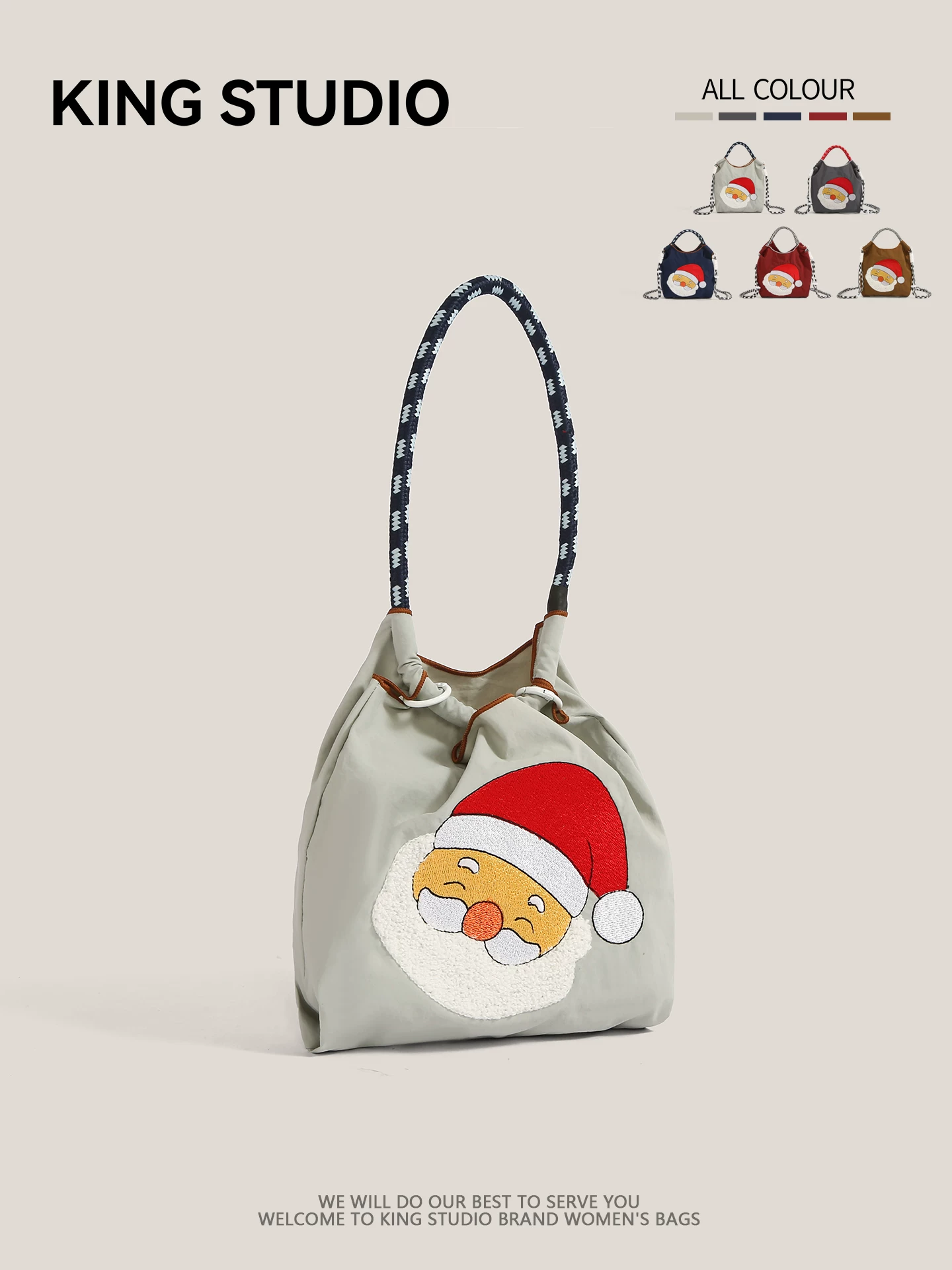 Túi mua sắm thân thiện với môi trường có dây chuyền kiểu Nhật Bản thêu hình ông già Noel túi tote mini đeo vai túi đựng điện thoại